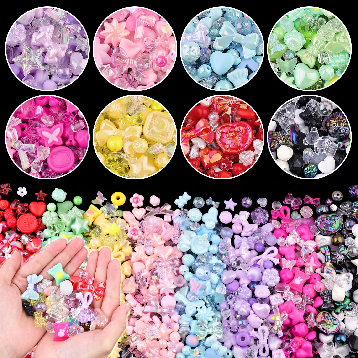 Assorted 180-240PCS Acrylic Beads for Bracelet Making, Flower Bow Butterfly Candy GummyBear Aesthetic Bracelet Charms,Cute Beads for Jewelry Making DIY Necklace Keychain Phone Charm