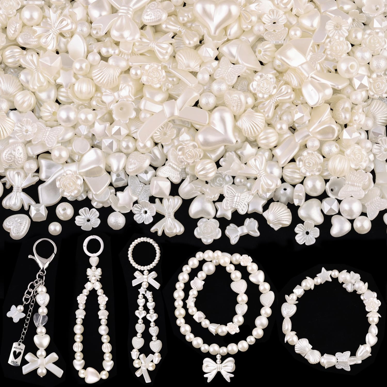 Assorted 180-240PCS Acrylic Beads for Bracelet Making, Flower Bow Butterfly Candy GummyBear Aesthetic Bracelet Charms,Cute Beads for Jewelry Making DIY Necklace Keychain Phone Charm
