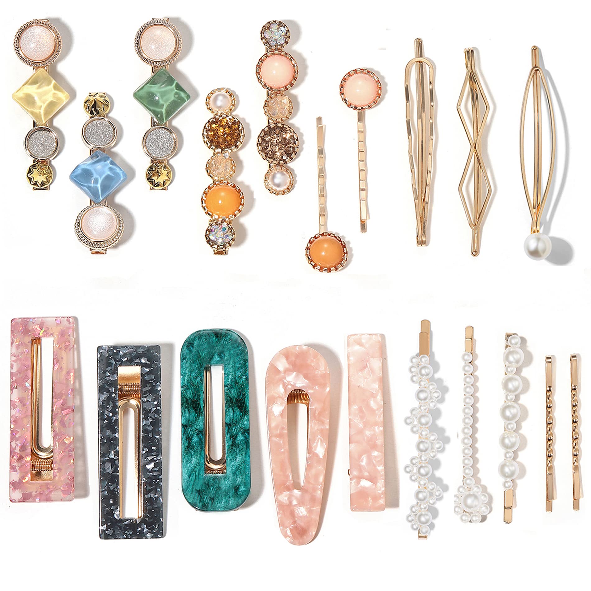 Mehayi 20 PCS Macaron Pearl Acrylic Resin Fashion Hair Clips Set, Cute Hair Barrettes Bobby Pins, Boho Fancy Hairpin Accessories Headwear Styling Tools, Gifts for Women Girls Decorative Wedding