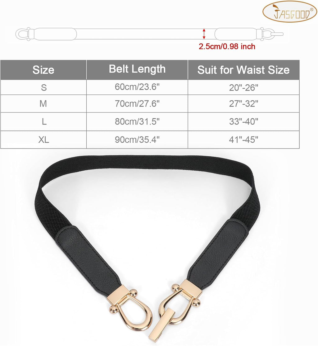 JASGOOD Women Stretchy Waist Belt Retro Elastic Skinny Belt for Ladies with Gold Buckle