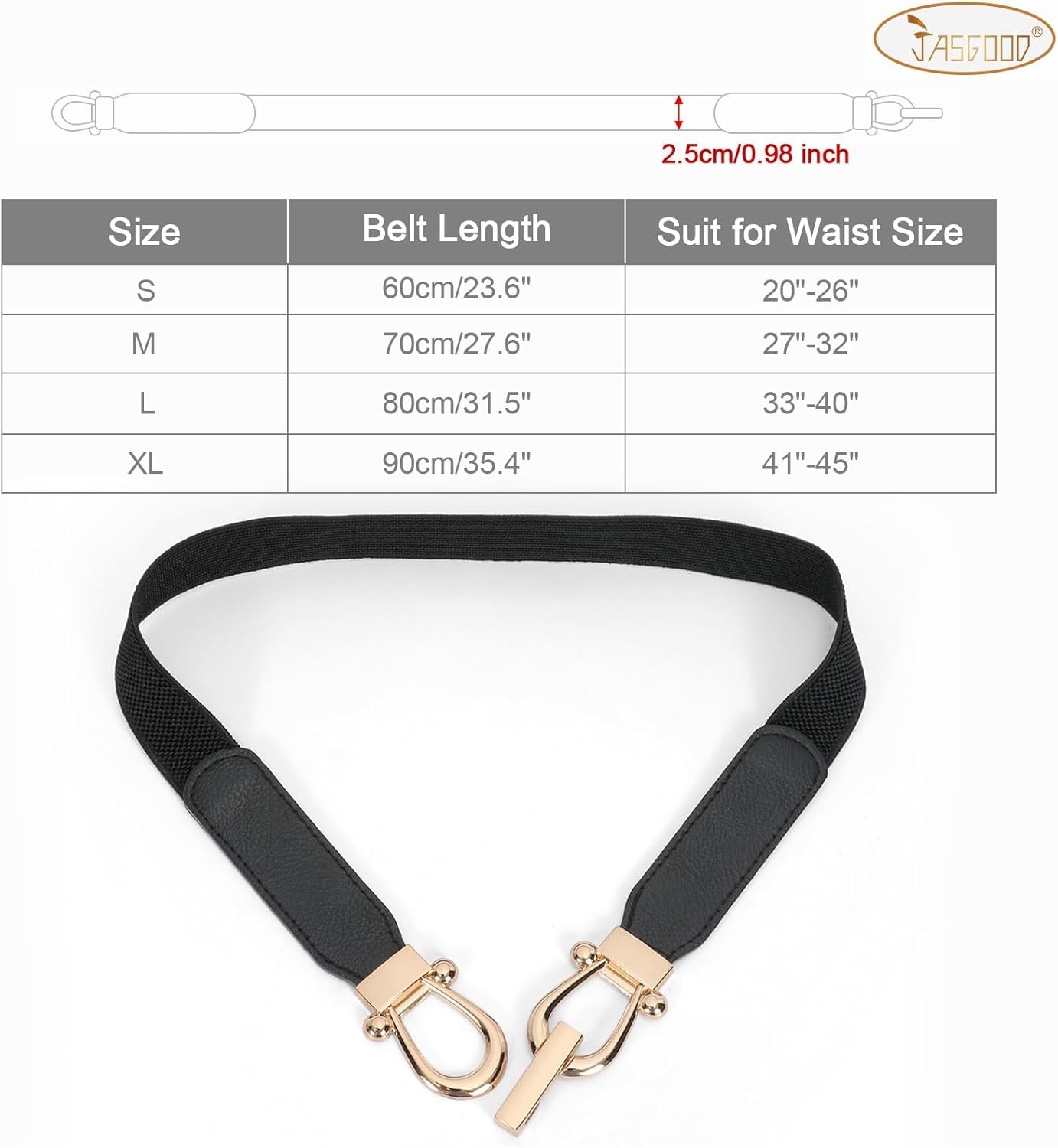 JASGOOD Women Stretchy Waist Belt Retro Elastic Skinny Belt for Ladies with Gold Buckle