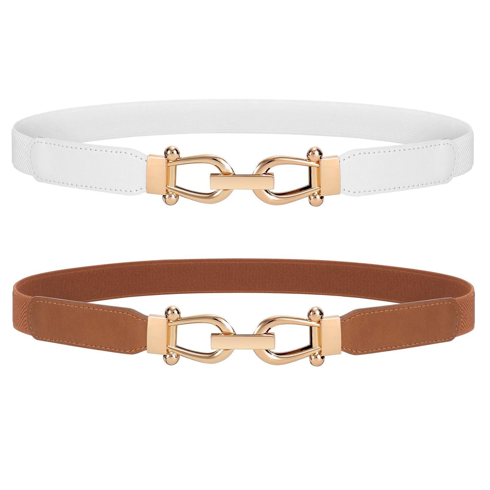 JASGOOD Women Stretchy Waist Belt Retro Elastic Skinny Belt for Ladies with Gold Buckle