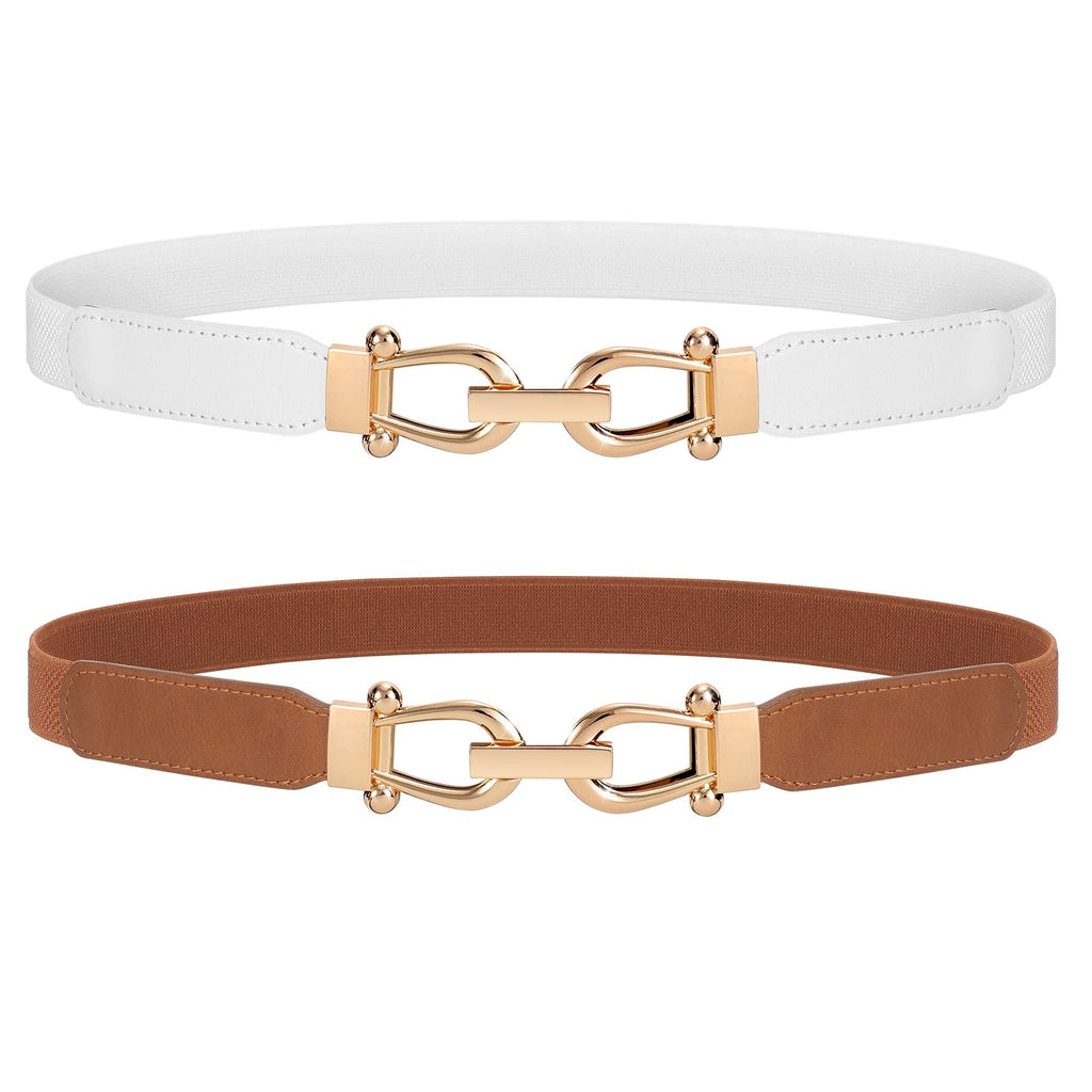 JASGOOD Women Stretchy Waist Belt Retro Elastic Skinny Belt for Ladies with Gold Buckle