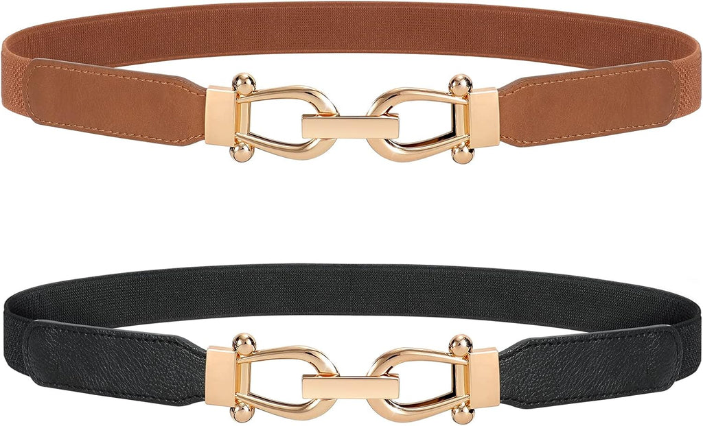 JASGOOD Women Stretchy Waist Belt Retro Elastic Skinny Belt for Ladies with Gold Buckle