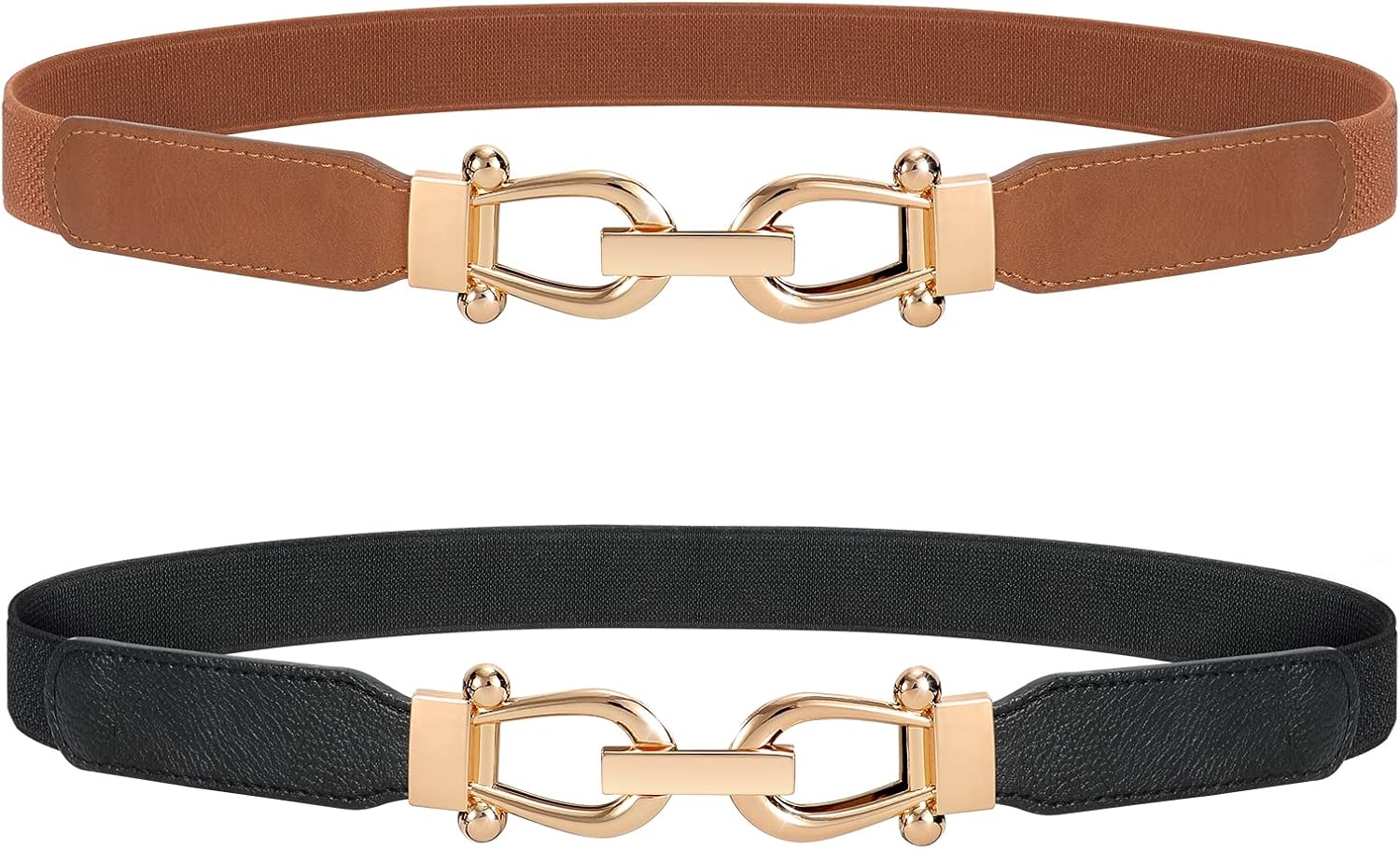 JASGOOD Women Stretchy Waist Belt Retro Elastic Skinny Belt for Ladies with Gold Buckle