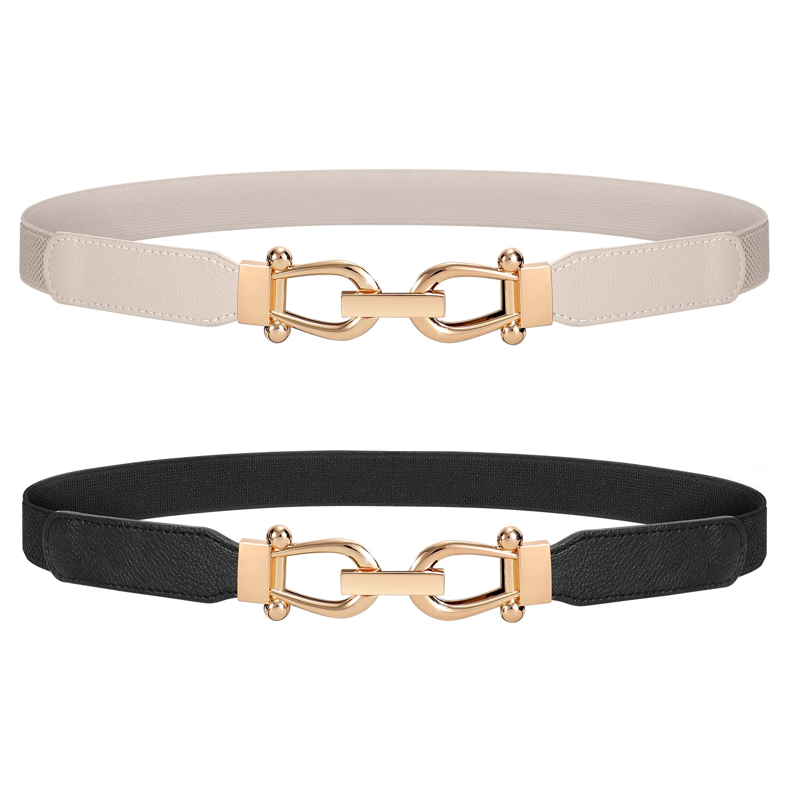 JASGOOD Women Stretchy Waist Belt Retro Elastic Skinny Belt for Ladies with Gold Buckle