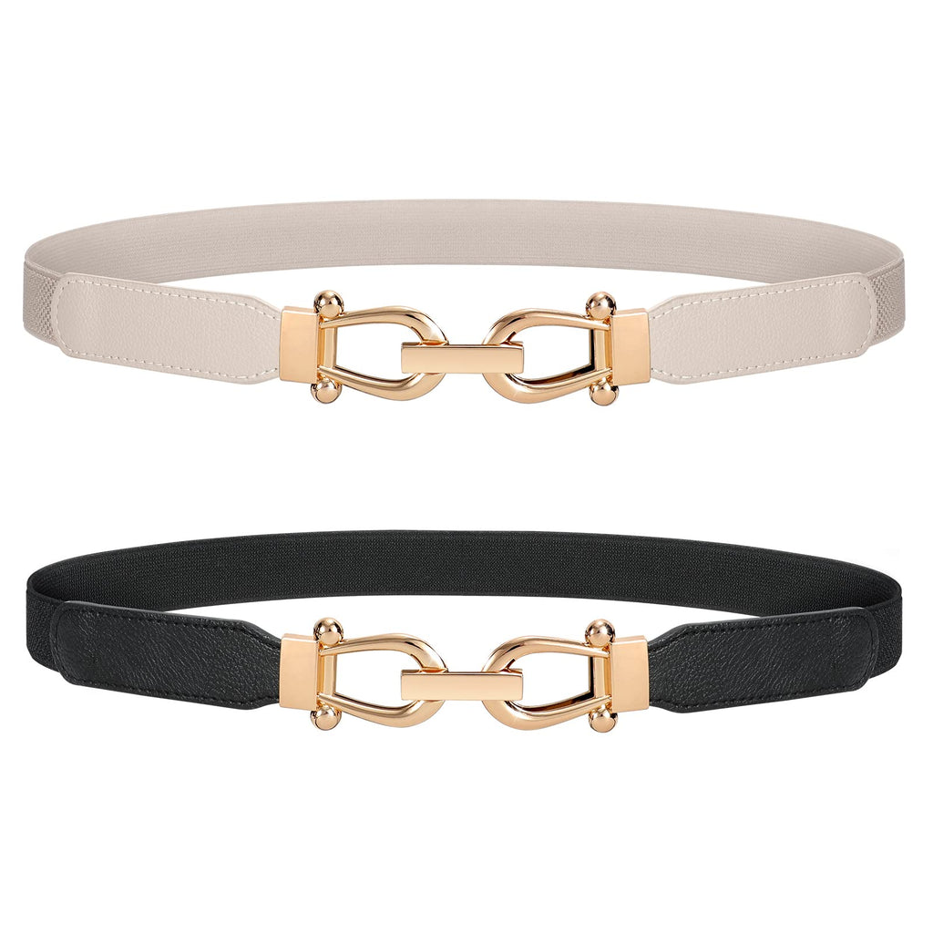 JASGOOD Women Stretchy Waist Belt Retro Elastic Skinny Belt for Ladies with Gold Buckle
