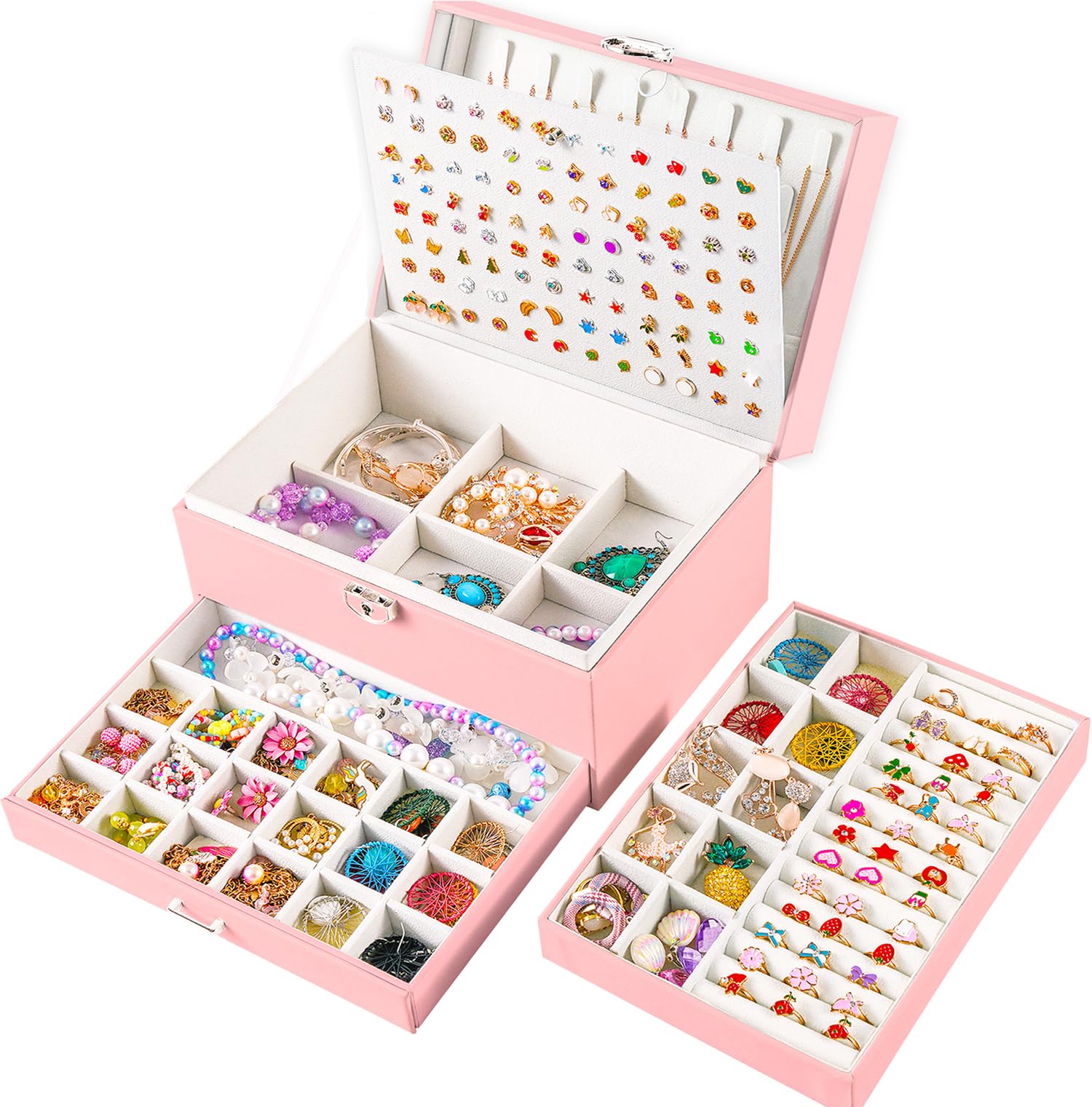 Girls Jewelry Box for Earrings Jewelry Organizer Box Teen Girls Earrings Organizer Jewelry Box Earring Holder Organizer Stud Earring Box for Girls Womens Jewelry Case Organizer Teal