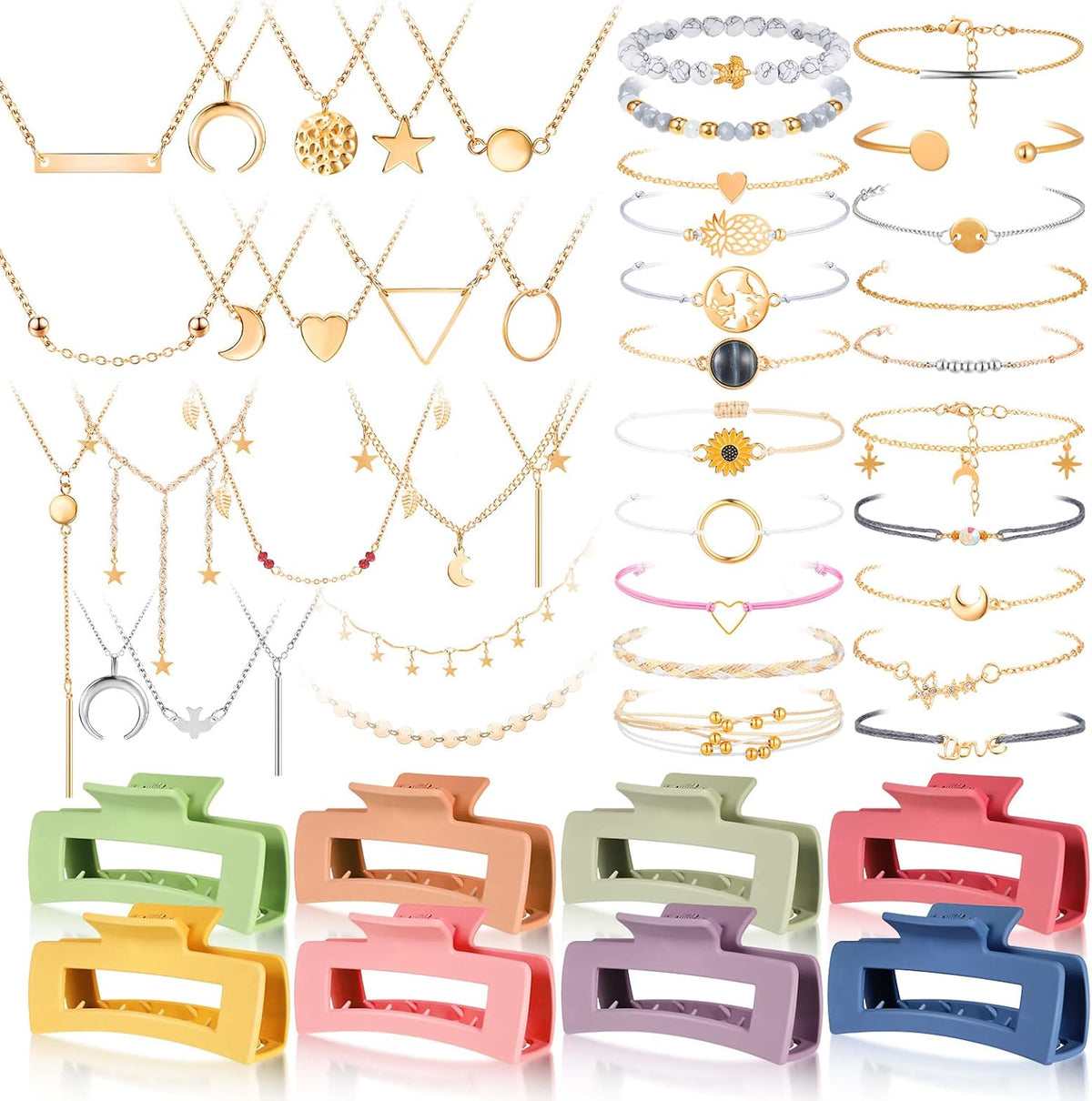 49 Pcs Surfer Wave String Friendship Bracelets Layered Choker Square Hair Clip Accessories for Women