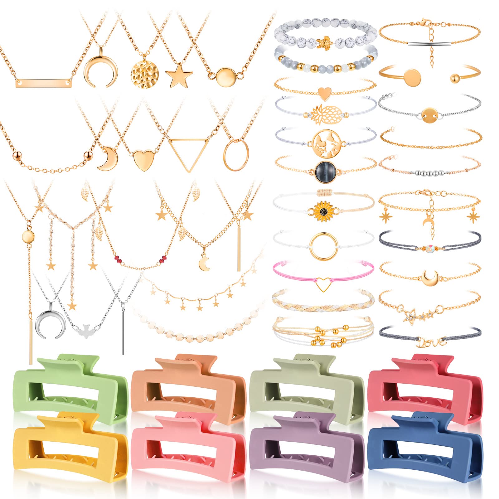 49 Pcs Surfer Wave String Friendship Bracelets Layered Choker Square Hair Clip Accessories for Women