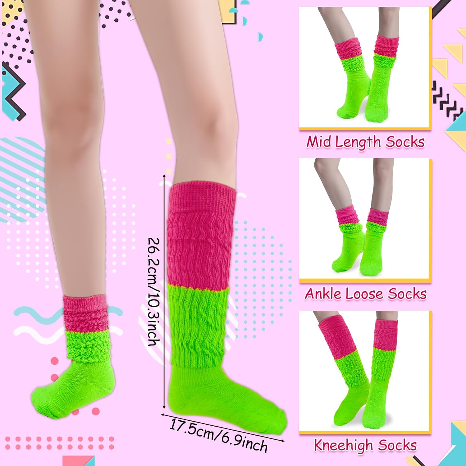 Neon Slouch Socks,80s 90s outfits for women Soft Extra Long Scrunch Knee High Leg Warmers, Perfect for Party
