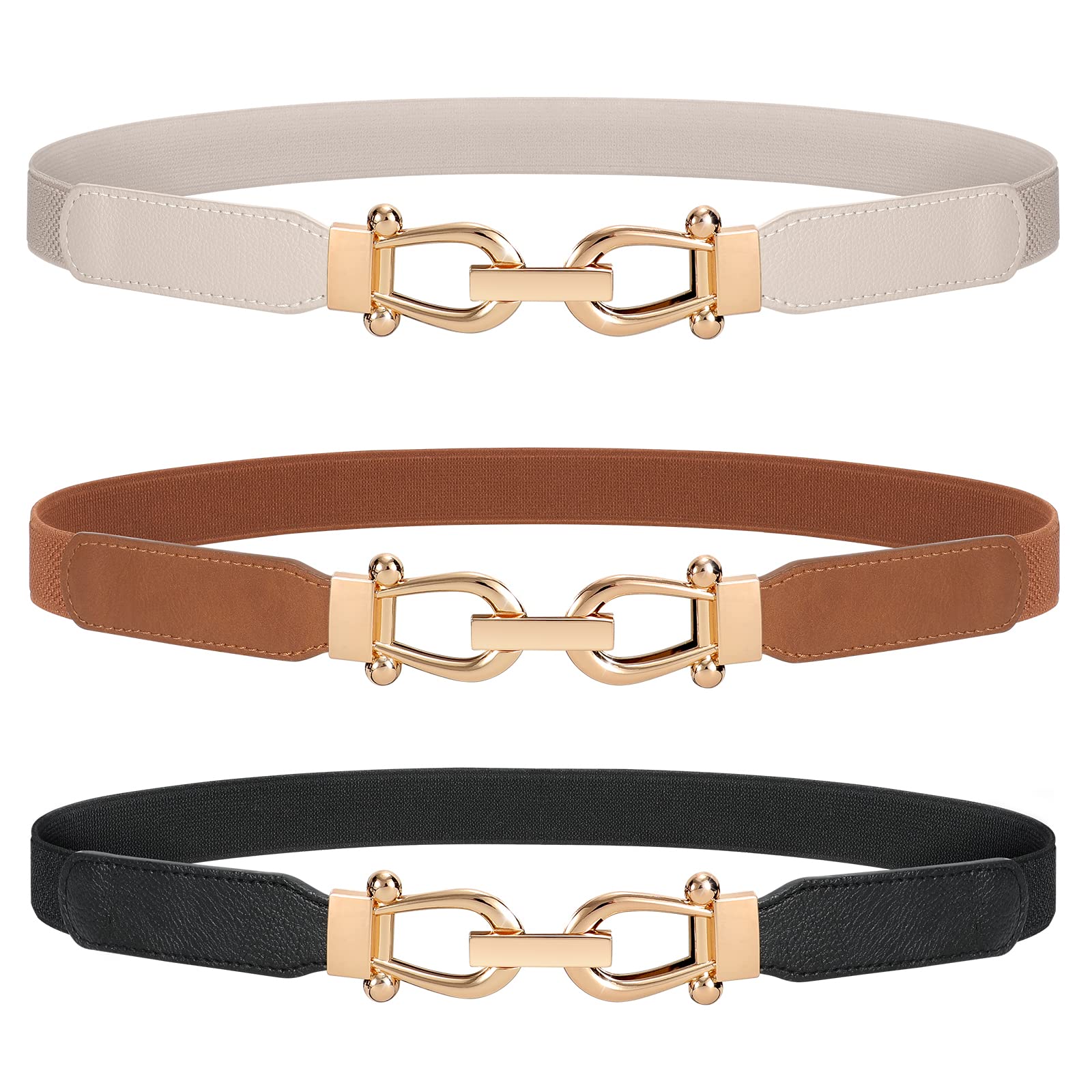 JASGOOD Women Stretchy Waist Belt Retro Elastic Skinny Belt for Ladies with Gold Buckle