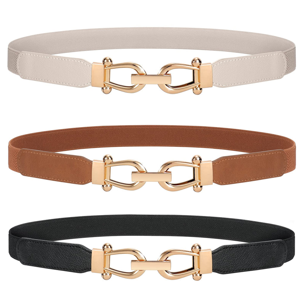 JASGOOD Women Stretchy Waist Belt Retro Elastic Skinny Belt for Ladies with Gold Buckle