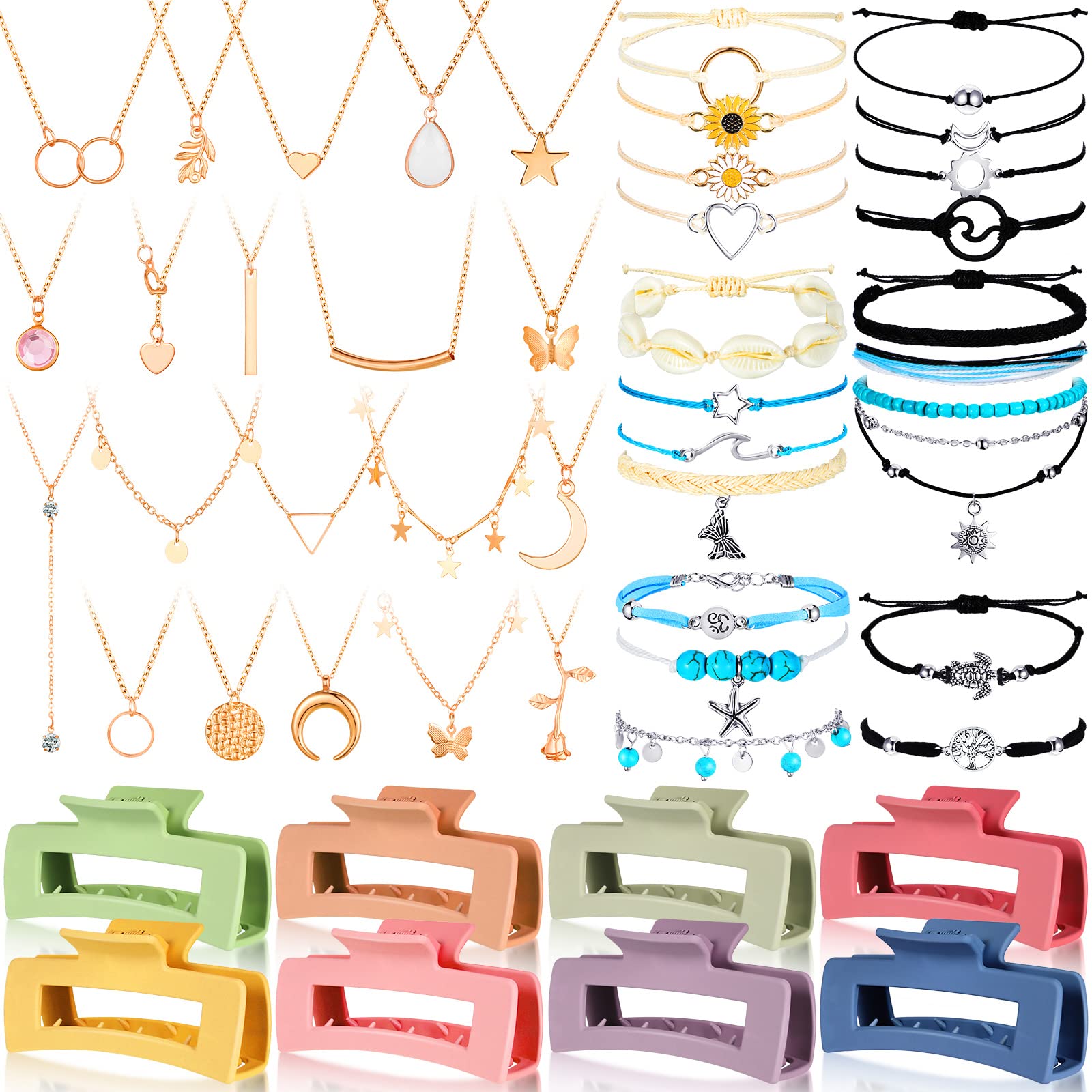 49 Pcs Surfer Wave String Friendship Bracelets Layered Choker Square Hair Clip Accessories for Women
