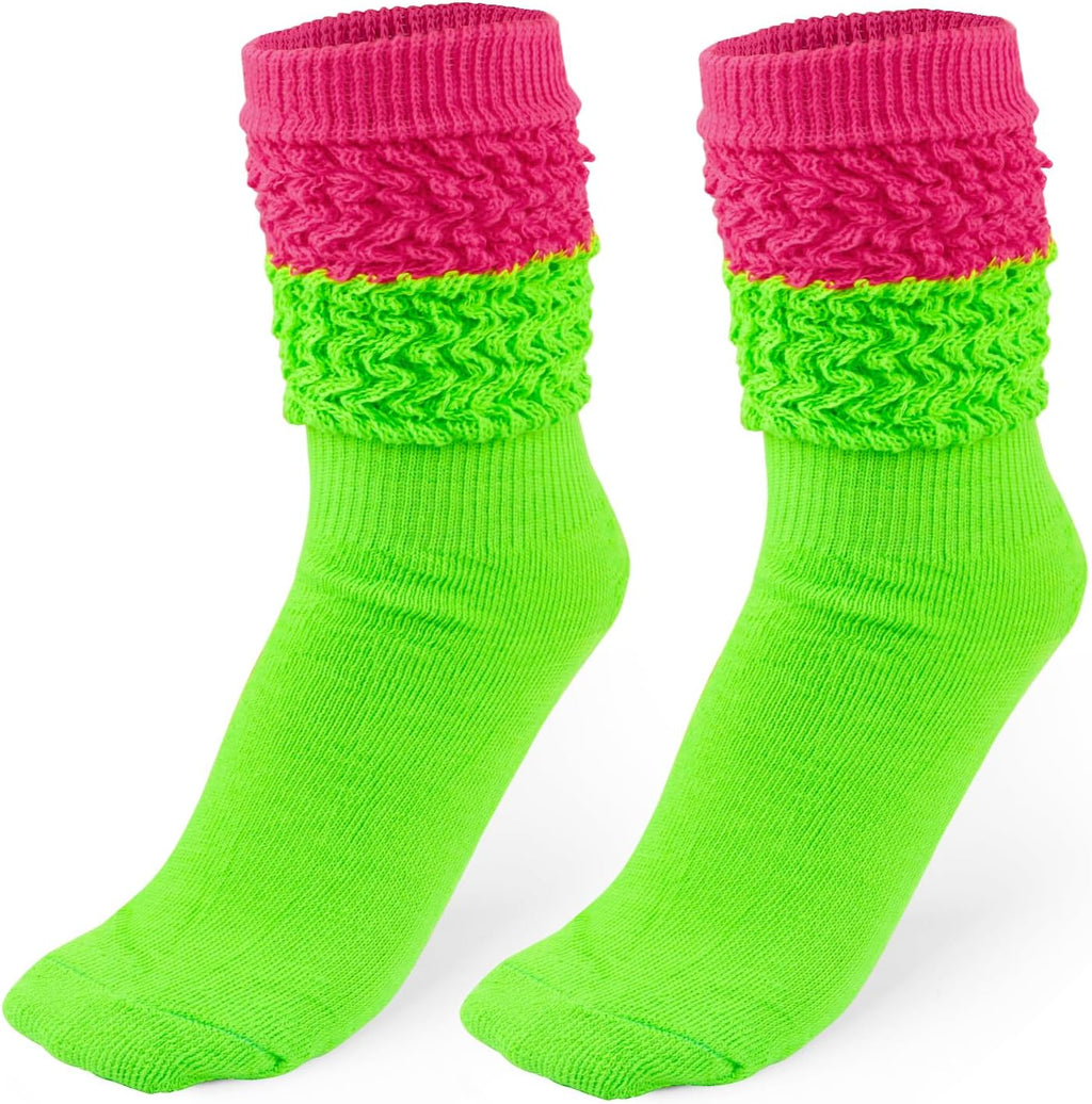 Neon Slouch Socks,80s 90s outfits for women Soft Extra Long Scrunch Knee High Leg Warmers, Perfect for Party