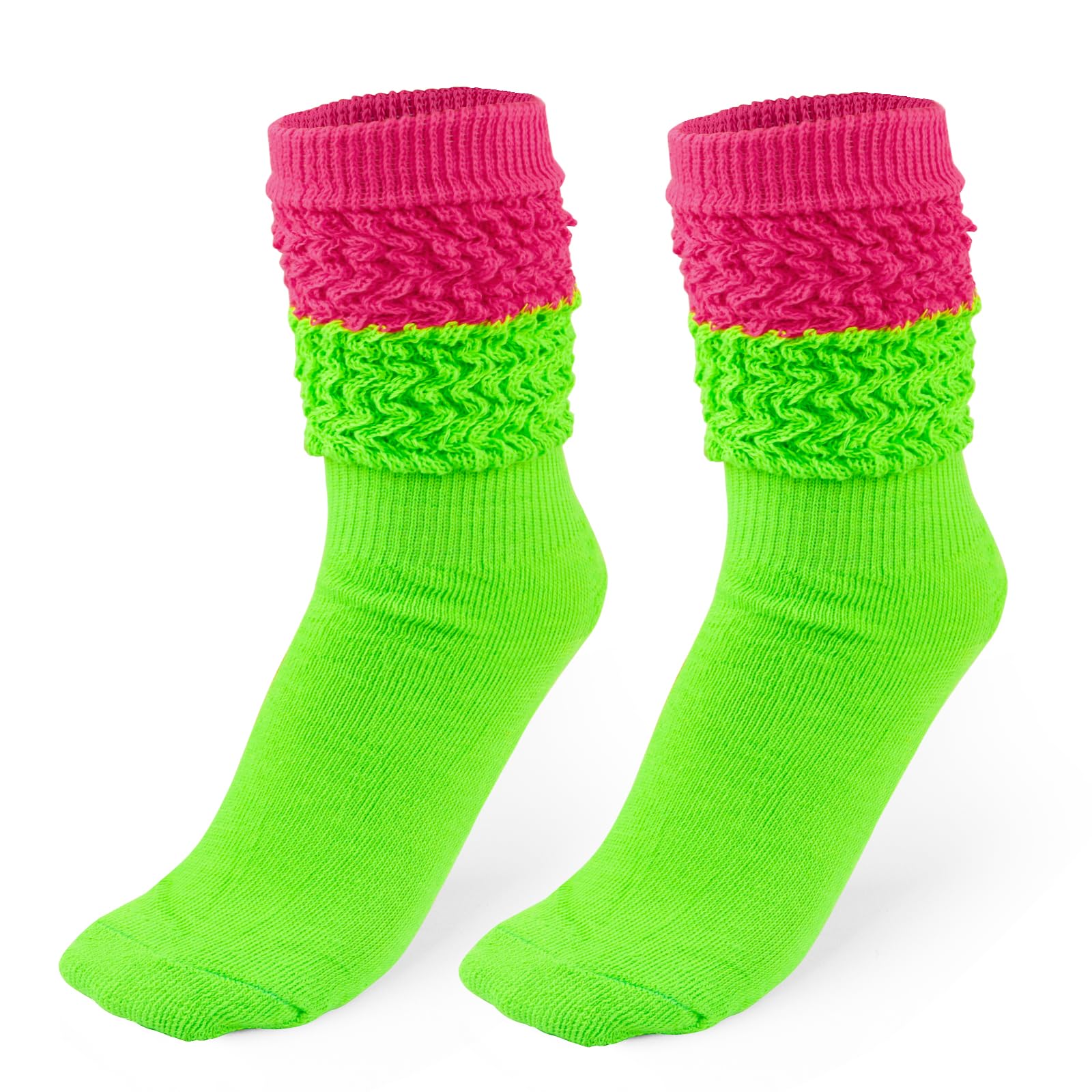 Neon Slouch Socks,80s 90s outfits for women Soft Extra Long Scrunch Knee High Leg Warmers, Perfect for Party