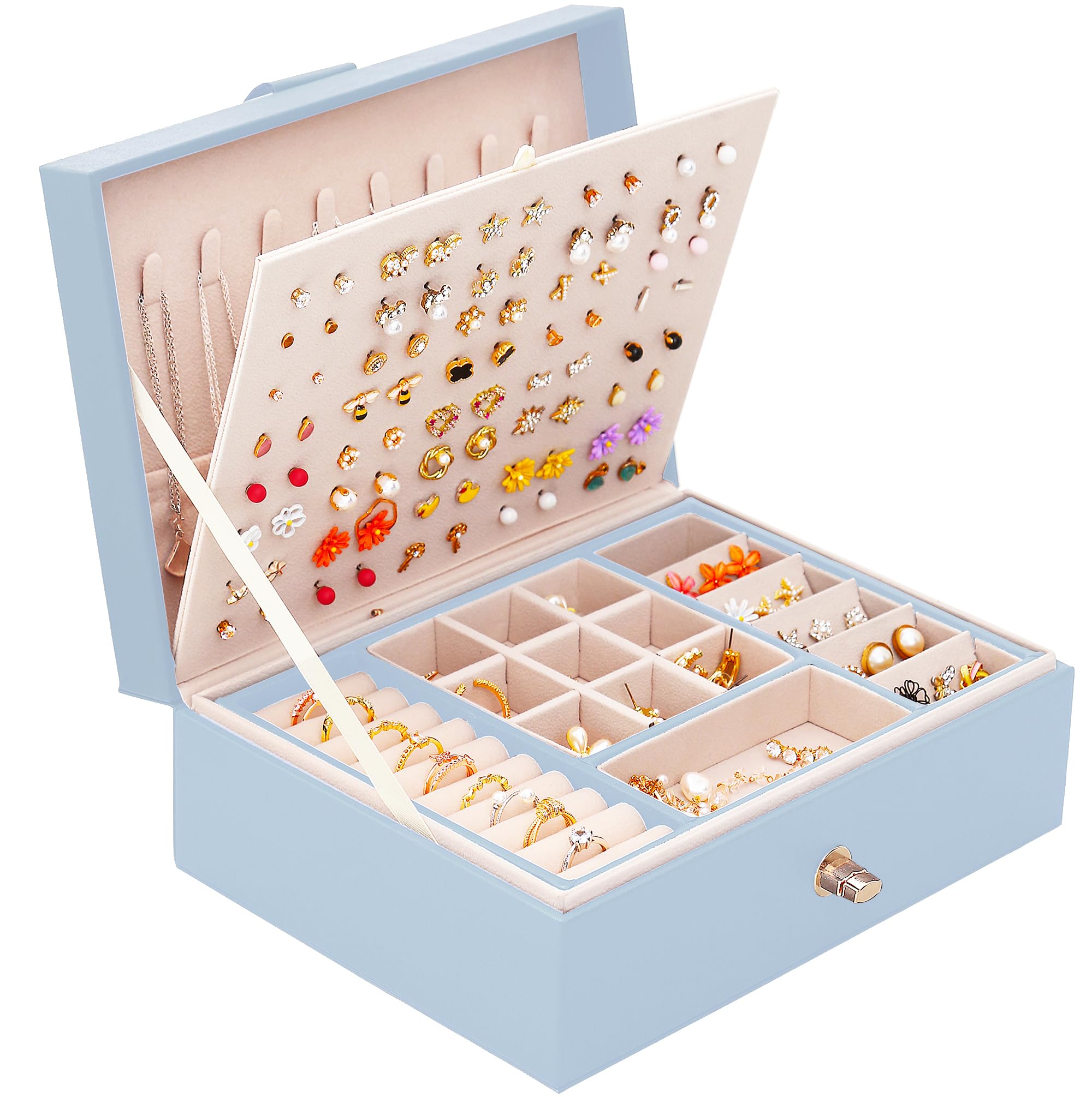 Girls Jewelry Box for Earrings Jewelry Organizer Box Teen Girls Earrings Organizer Jewelry Box Earring Holder Organizer Stud Earring Box for Girls Womens Jewelry Case Organizer Teal