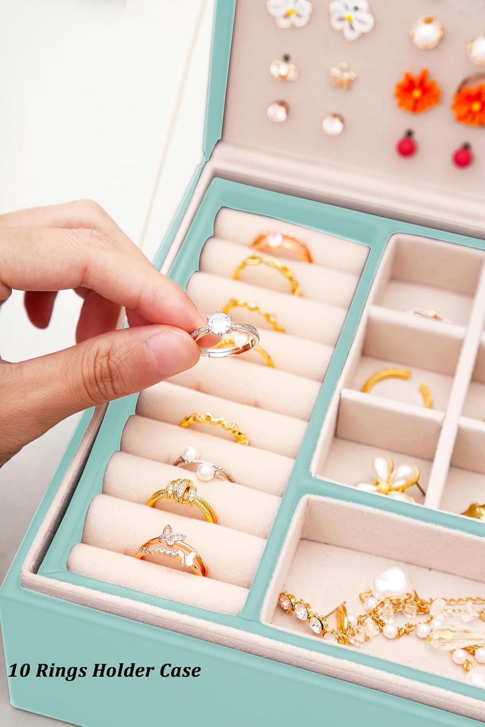Girls Jewelry Box for Earrings Jewelry Organizer Box Teen Girls Earrings Organizer Jewelry Box Earring Holder Organizer Stud Earring Box for Girls Womens Jewelry Case Organizer Teal