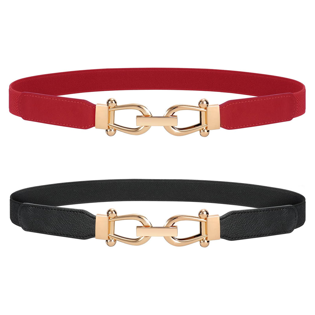 JASGOOD Women Stretchy Waist Belt Retro Elastic Skinny Belt for Ladies with Gold Buckle