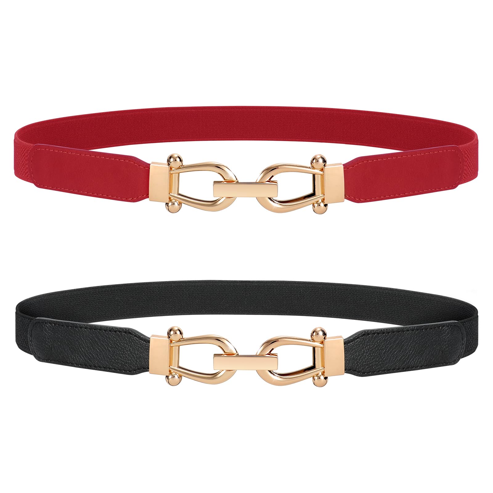 JASGOOD Women Stretchy Waist Belt Retro Elastic Skinny Belt for Ladies with Gold Buckle