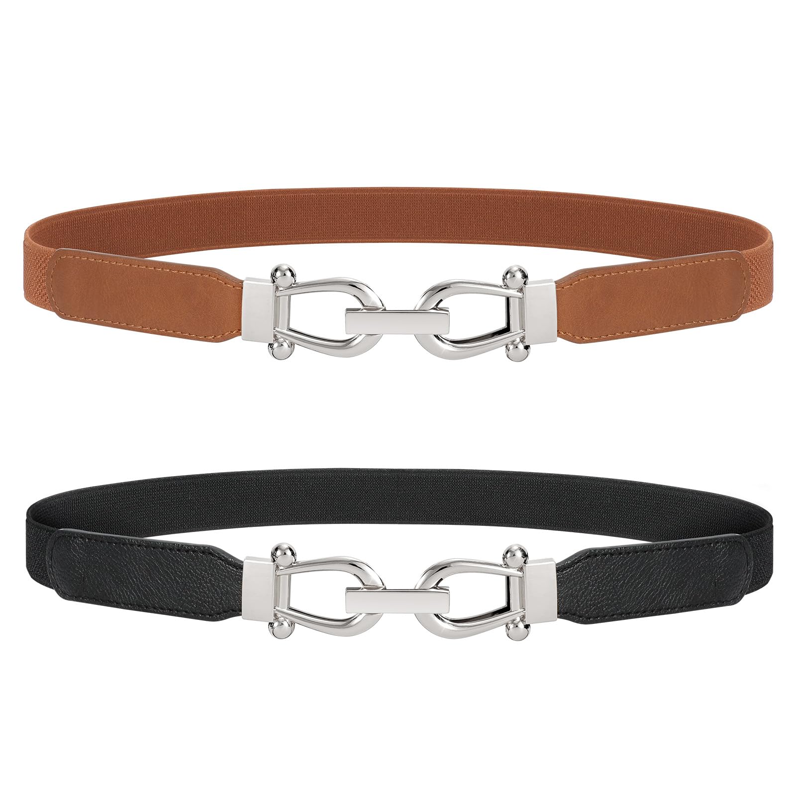 JASGOOD Women Stretchy Waist Belt Retro Elastic Skinny Belt for Ladies with Gold Buckle