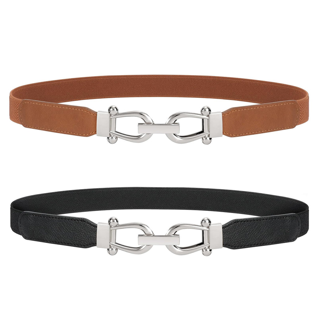 JASGOOD Women Stretchy Waist Belt Retro Elastic Skinny Belt for Ladies with Gold Buckle