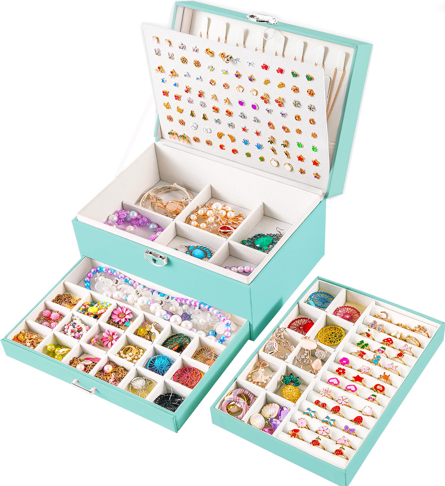 Girls Jewelry Box for Earrings Jewelry Organizer Box Teen Girls Earrings Organizer Jewelry Box Earring Holder Organizer Stud Earring Box for Girls Womens Jewelry Case Organizer Teal
