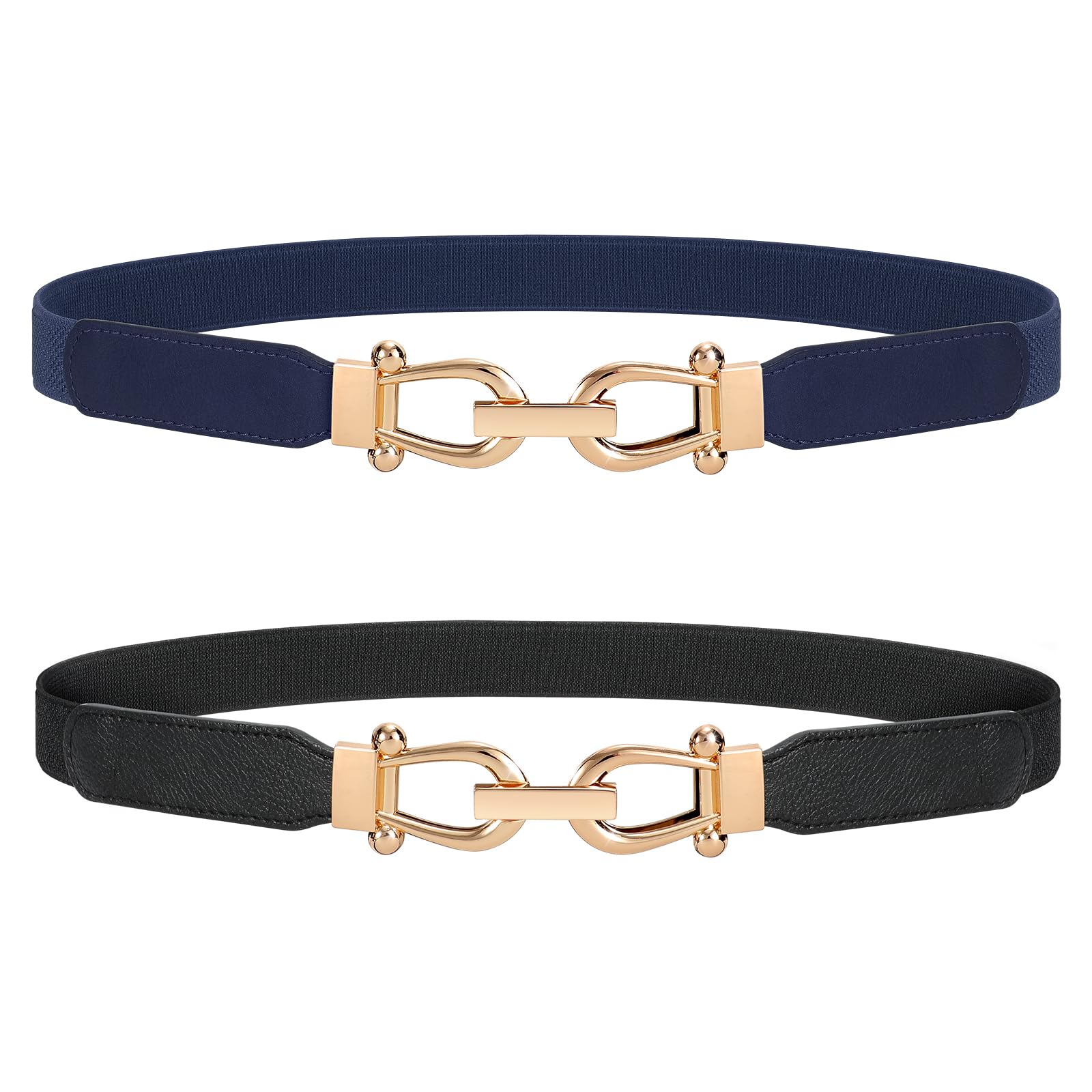 JASGOOD Women Stretchy Waist Belt Retro Elastic Skinny Belt for Ladies with Gold Buckle