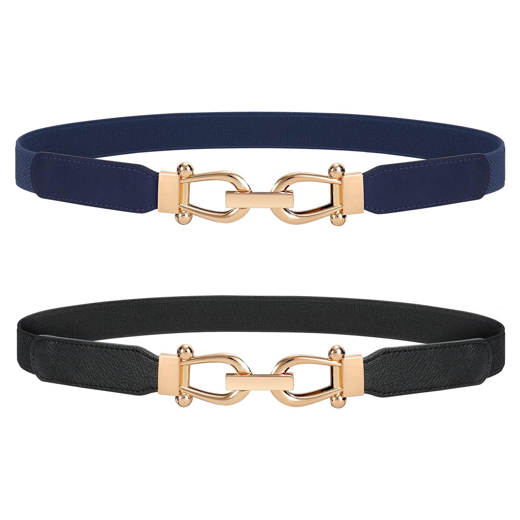 JASGOOD Women Stretchy Waist Belt Retro Elastic Skinny Belt for Ladies with Gold Buckle