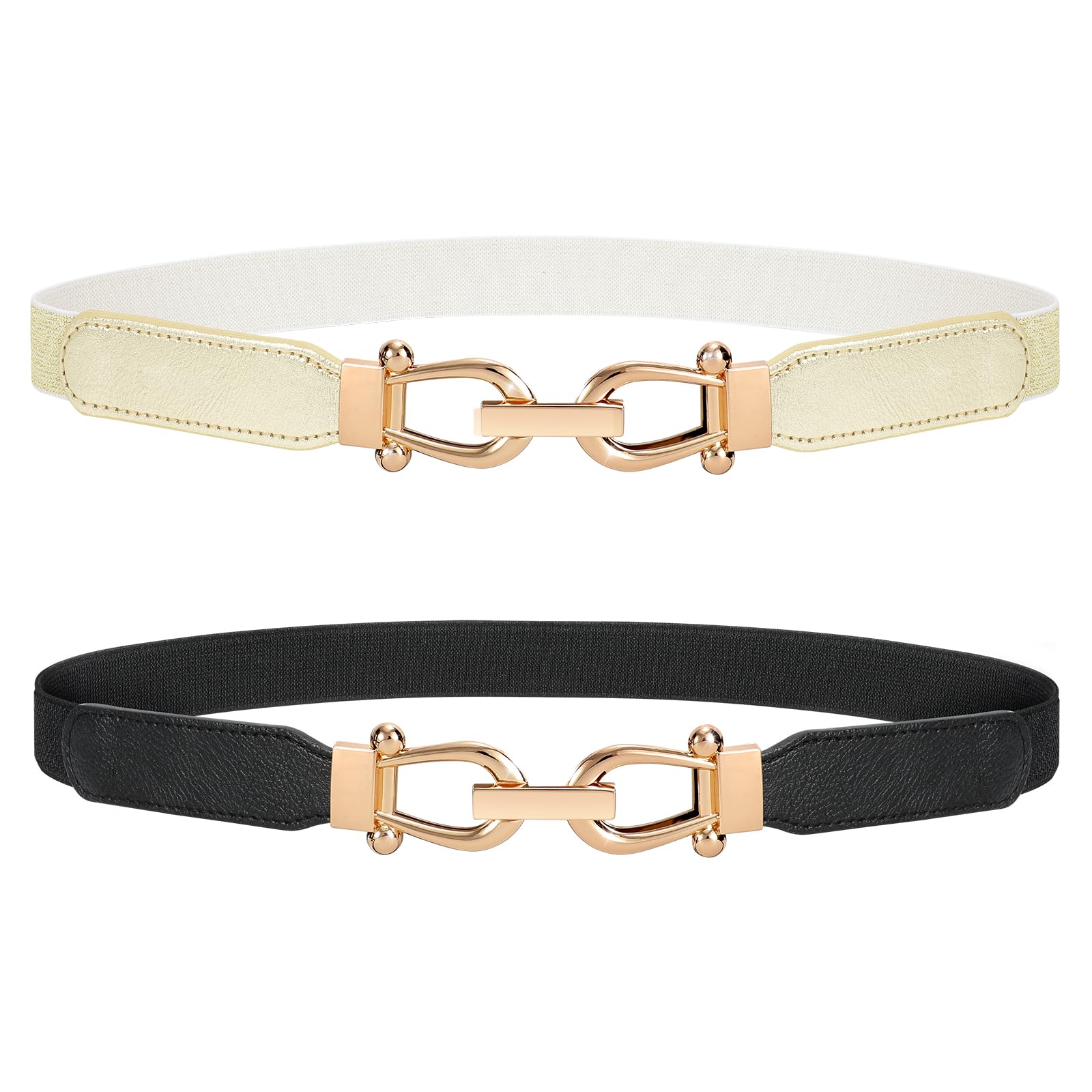 JASGOOD Women Stretchy Waist Belt Retro Elastic Skinny Belt for Ladies with Gold Buckle