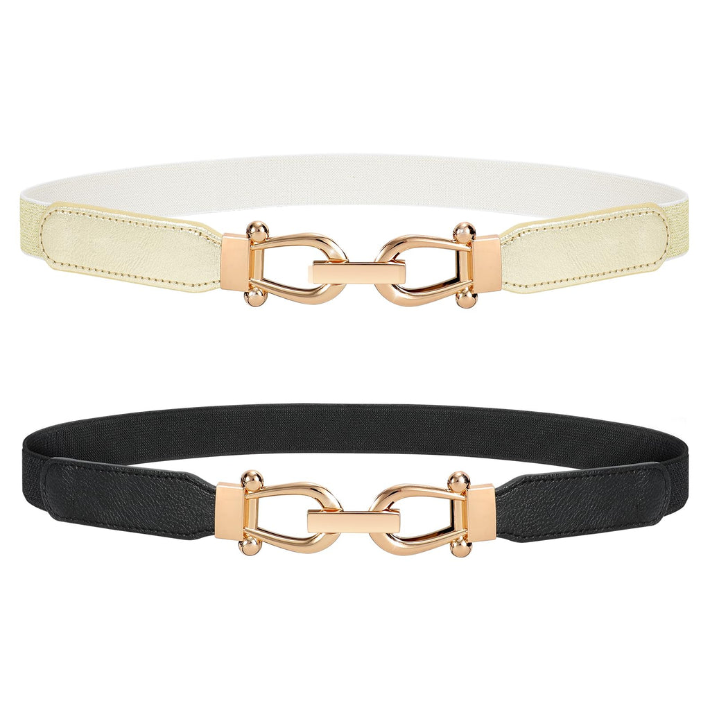 JASGOOD Women Stretchy Waist Belt Retro Elastic Skinny Belt for Ladies with Gold Buckle