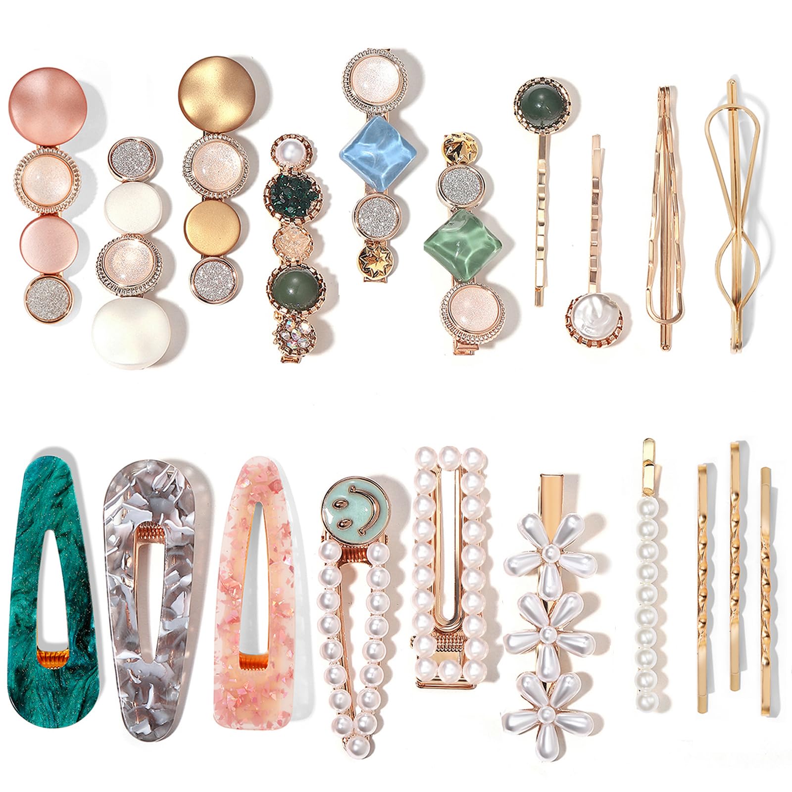 Mehayi 20 PCS Macaron Pearl Acrylic Resin Fashion Hair Clips Set, Cute Hair Barrettes Bobby Pins, Boho Fancy Hairpin Accessories Headwear Styling Tools, Gifts for Women Girls Decorative Wedding