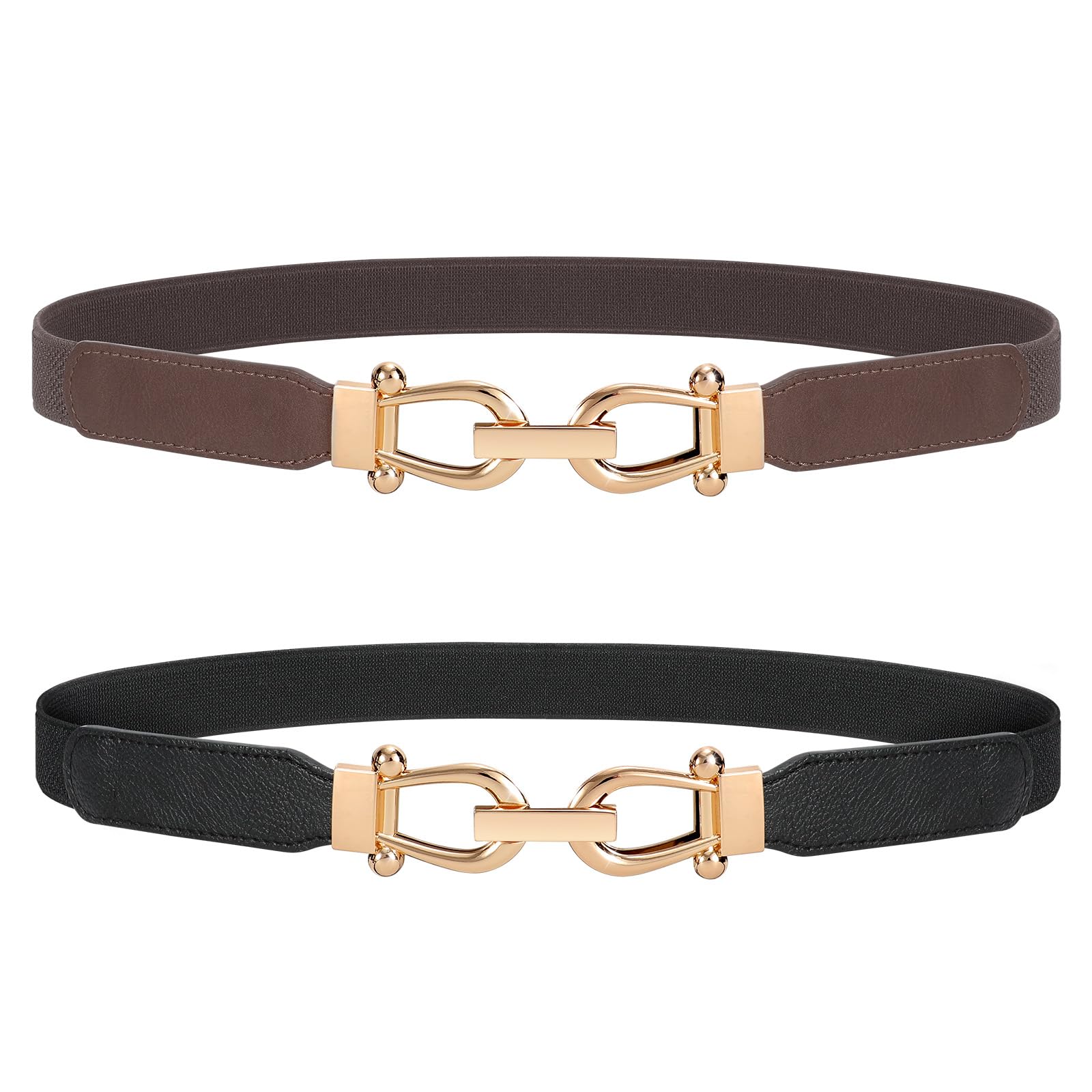 JASGOOD Women Stretchy Waist Belt Retro Elastic Skinny Belt for Ladies with Gold Buckle