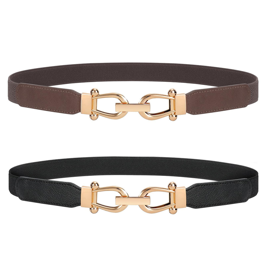 JASGOOD Women Stretchy Waist Belt Retro Elastic Skinny Belt for Ladies with Gold Buckle