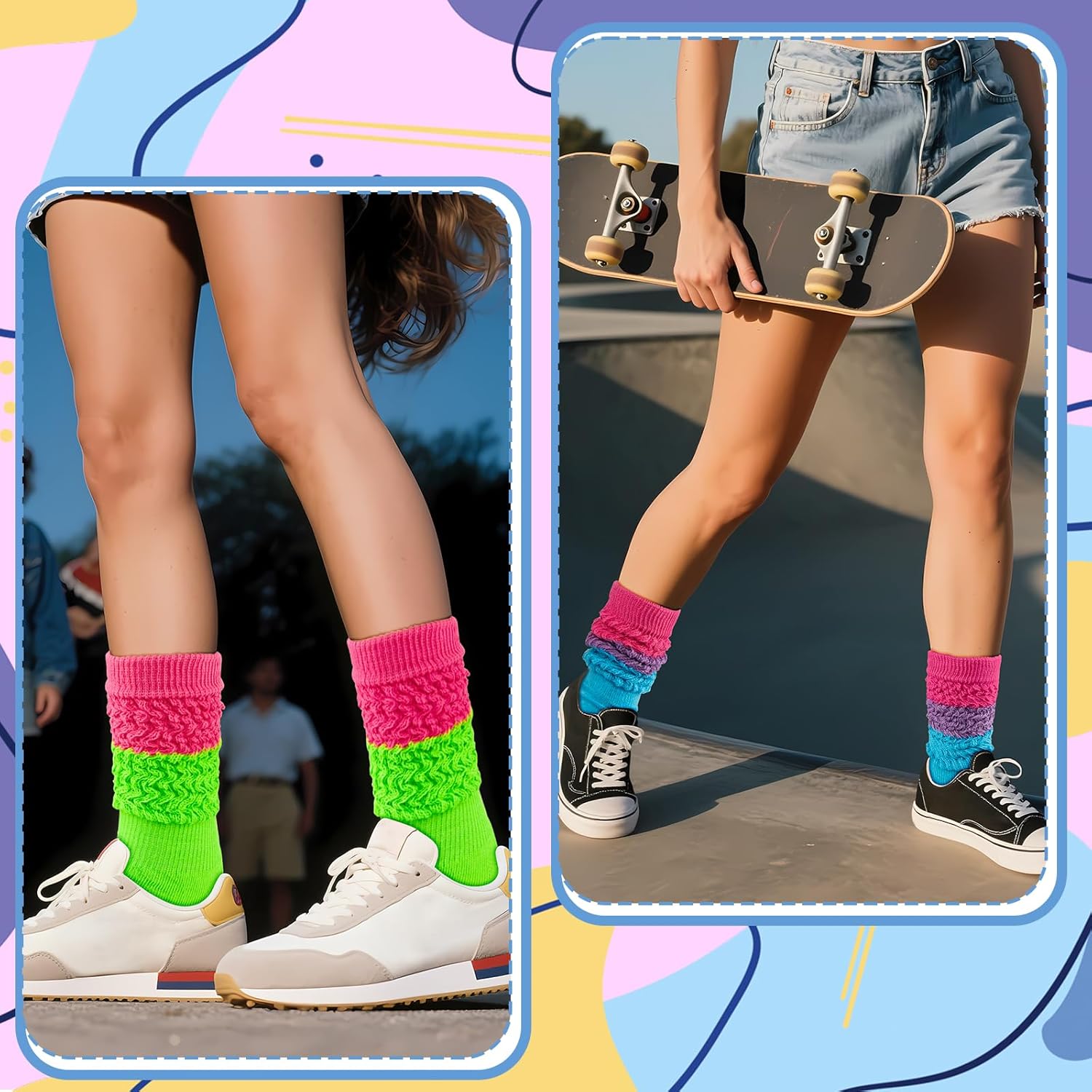 Neon Slouch Socks,80s 90s outfits for women Soft Extra Long Scrunch Knee High Leg Warmers, Perfect for Party