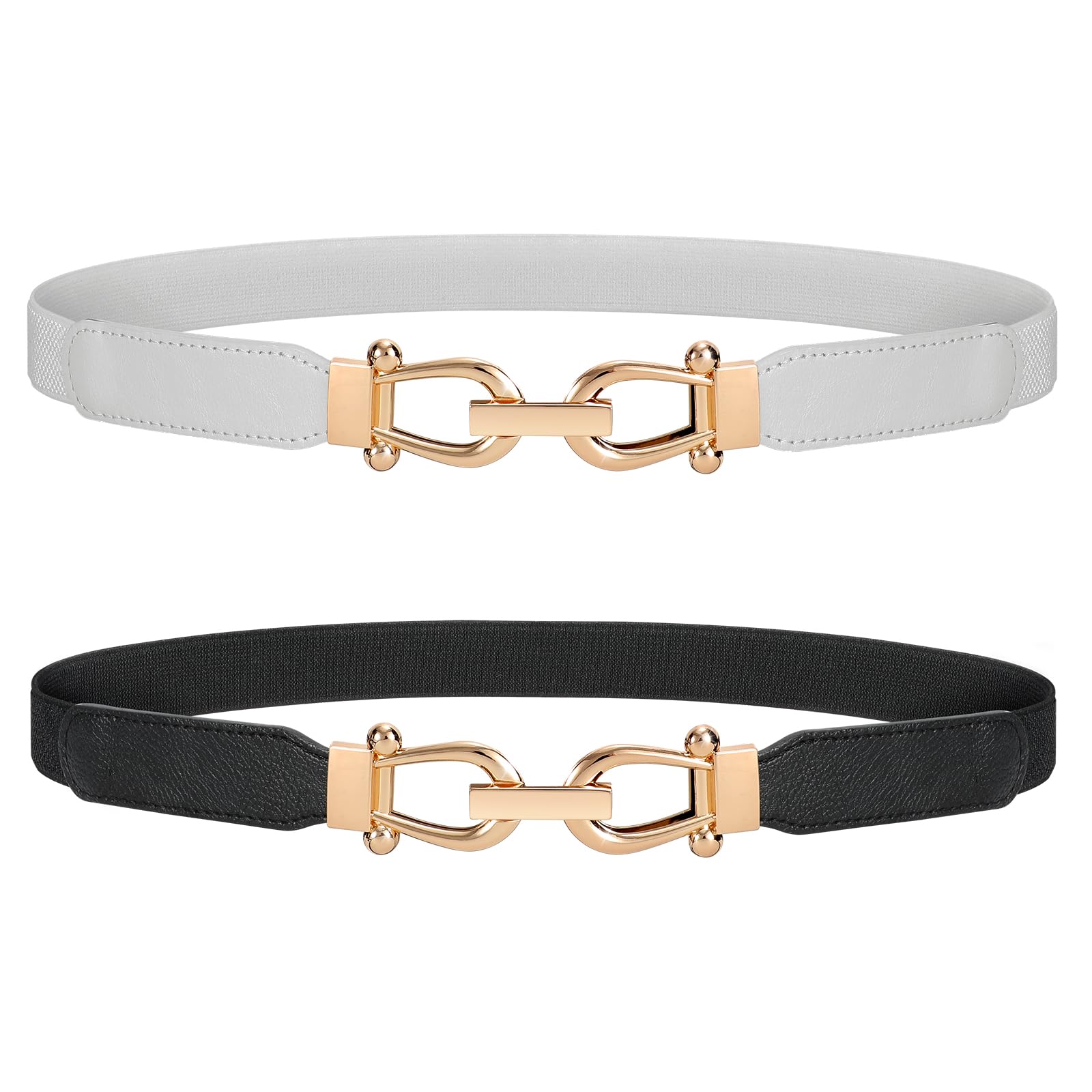JASGOOD Women Stretchy Waist Belt Retro Elastic Skinny Belt for Ladies with Gold Buckle