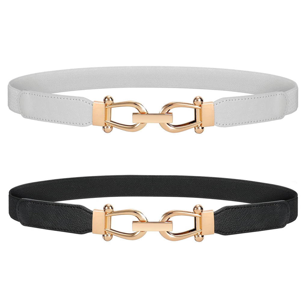 JASGOOD Women Stretchy Waist Belt Retro Elastic Skinny Belt for Ladies with Gold Buckle