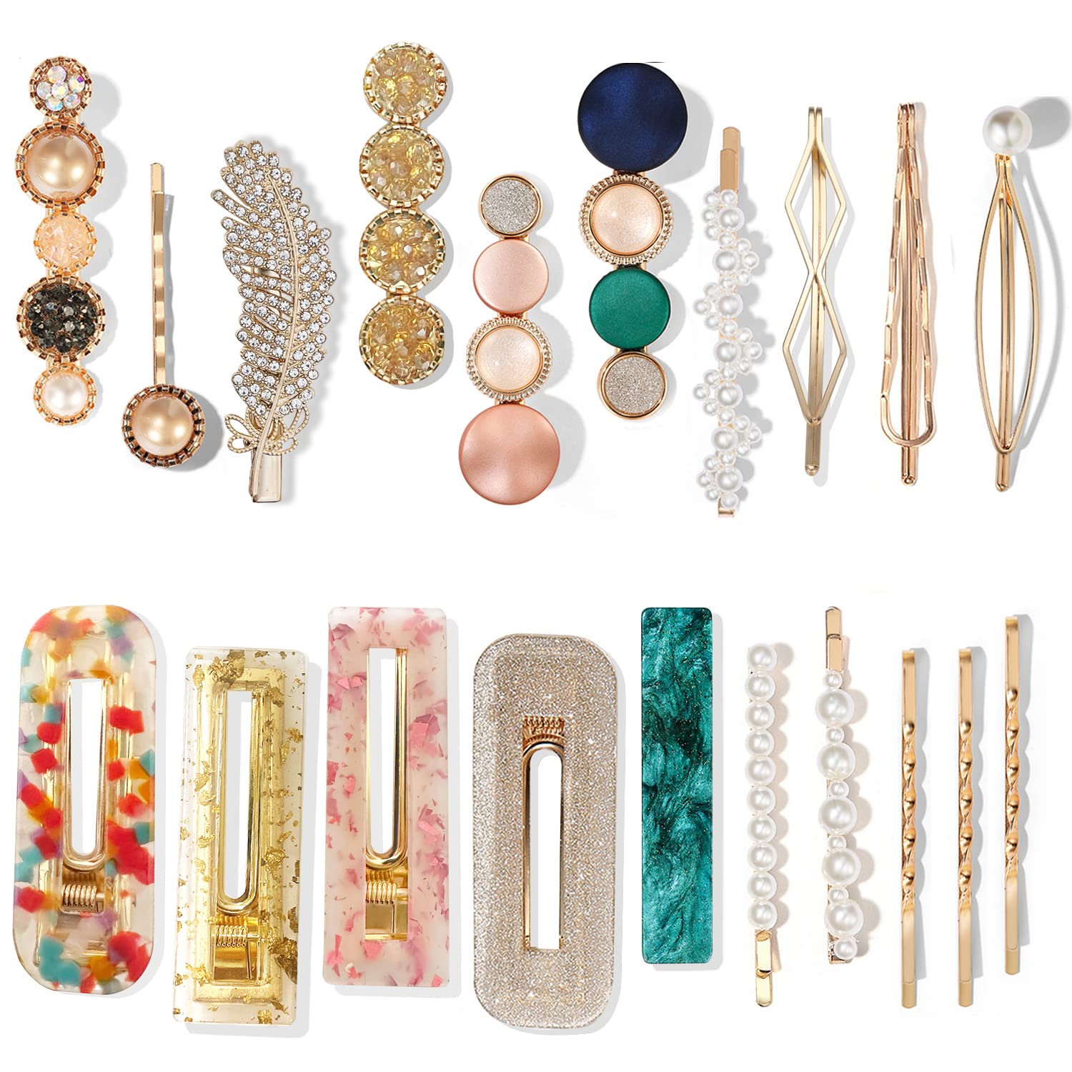 Mehayi 20 PCS Macaron Pearl Acrylic Resin Fashion Hair Clips Set, Cute Hair Barrettes Bobby Pins, Boho Fancy Hairpin Accessories Headwear Styling Tools, Gifts for Women Girls Decorative Wedding