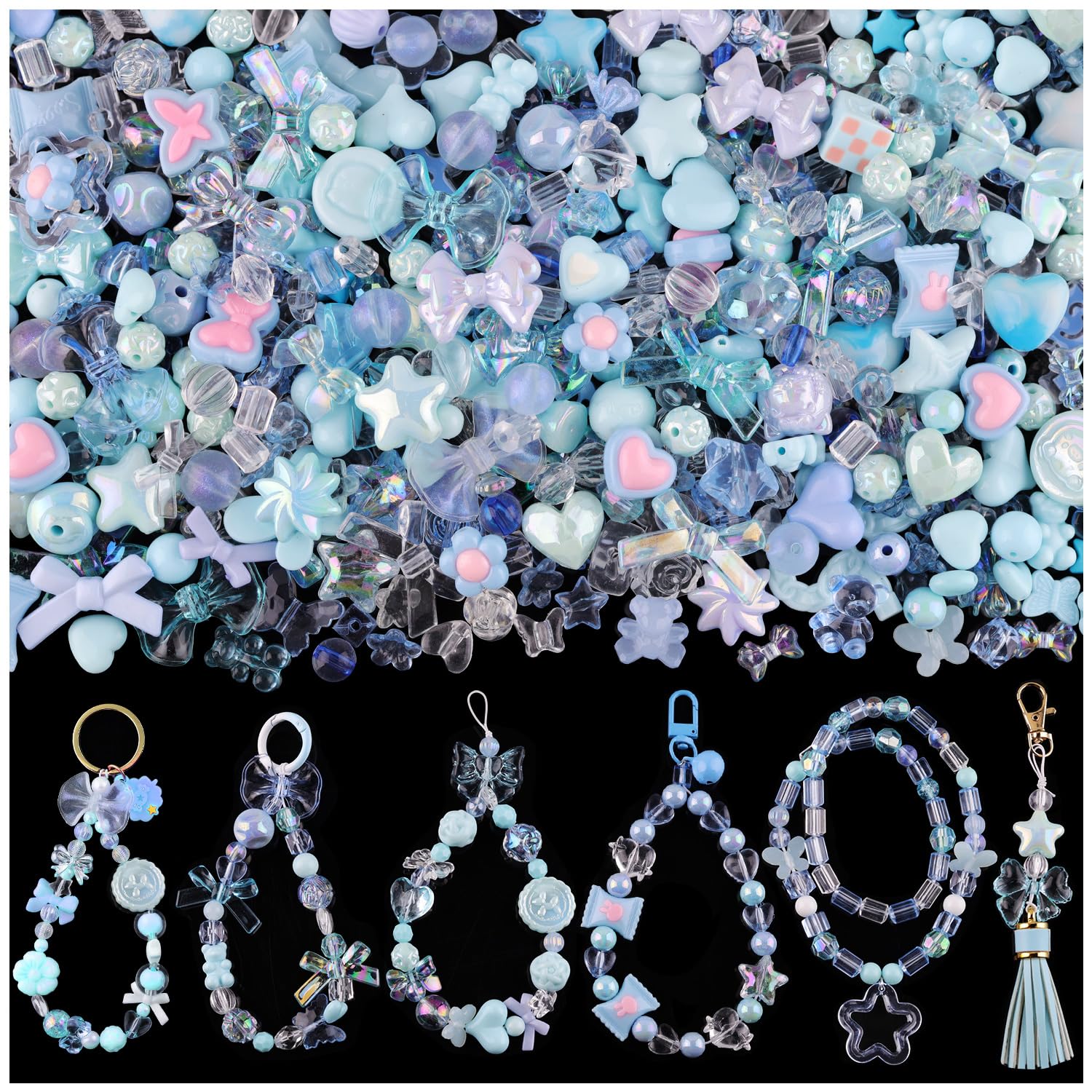 Assorted 180-240PCS Acrylic Beads for Bracelet Making, Flower Bow Butterfly Candy GummyBear Aesthetic Bracelet Charms,Cute Beads for Jewelry Making DIY Necklace Keychain Phone Charm