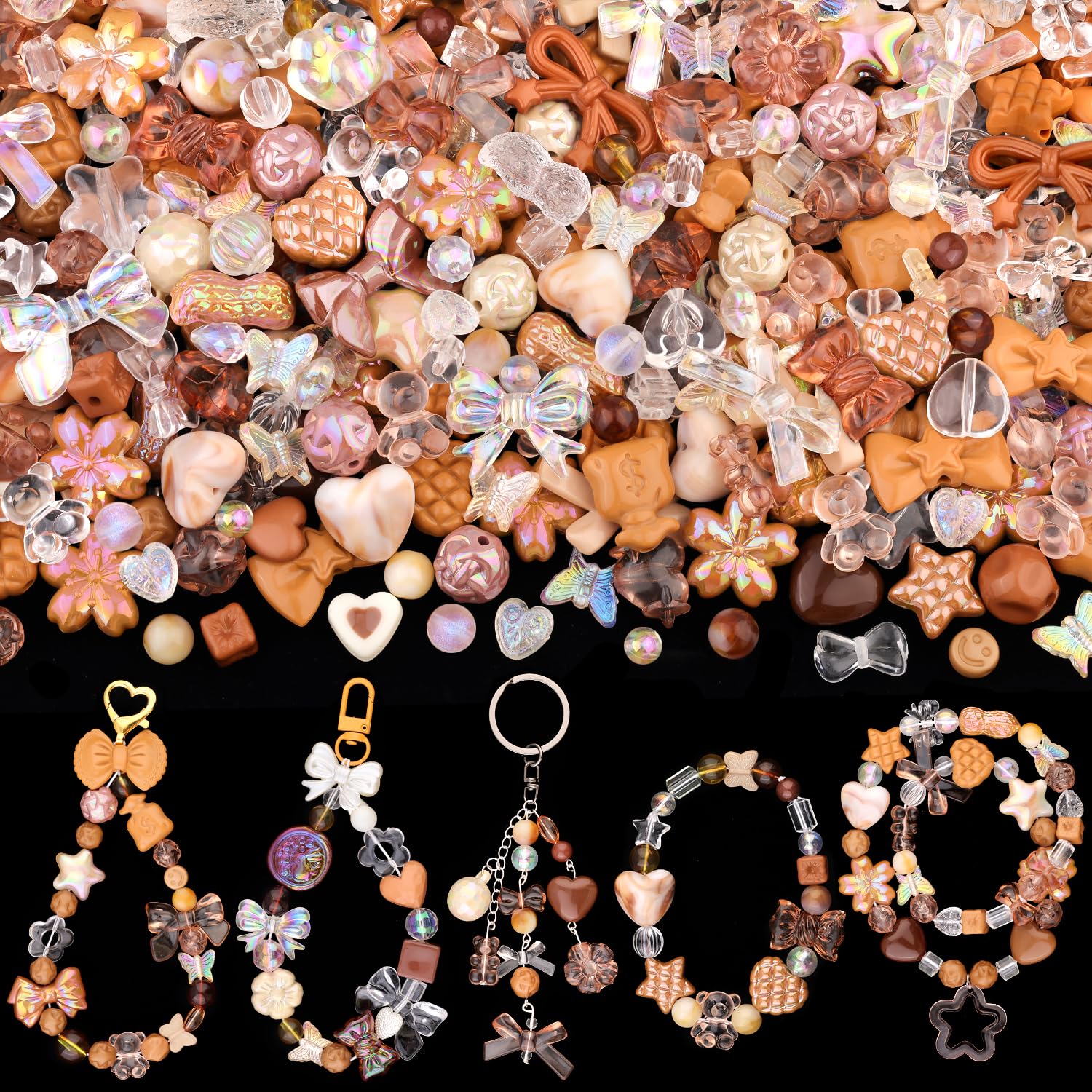 Assorted 180-240PCS Acrylic Beads for Bracelet Making, Flower Bow Butterfly Candy GummyBear Aesthetic Bracelet Charms,Cute Beads for Jewelry Making DIY Necklace Keychain Phone Charm