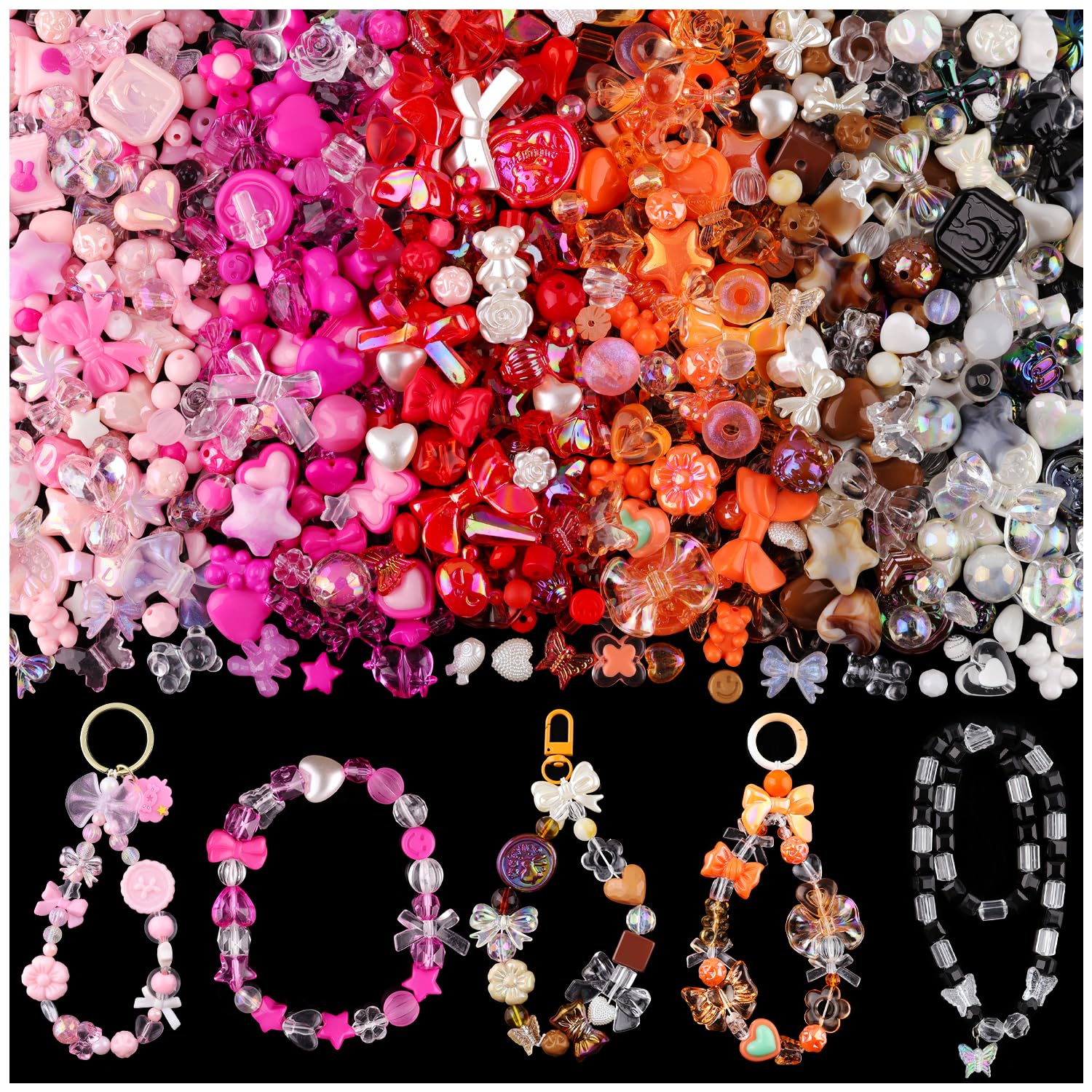 Assorted 180-240PCS Acrylic Beads for Bracelet Making, Flower Bow Butterfly Candy GummyBear Aesthetic Bracelet Charms,Cute Beads for Jewelry Making DIY Necklace Keychain Phone Charm