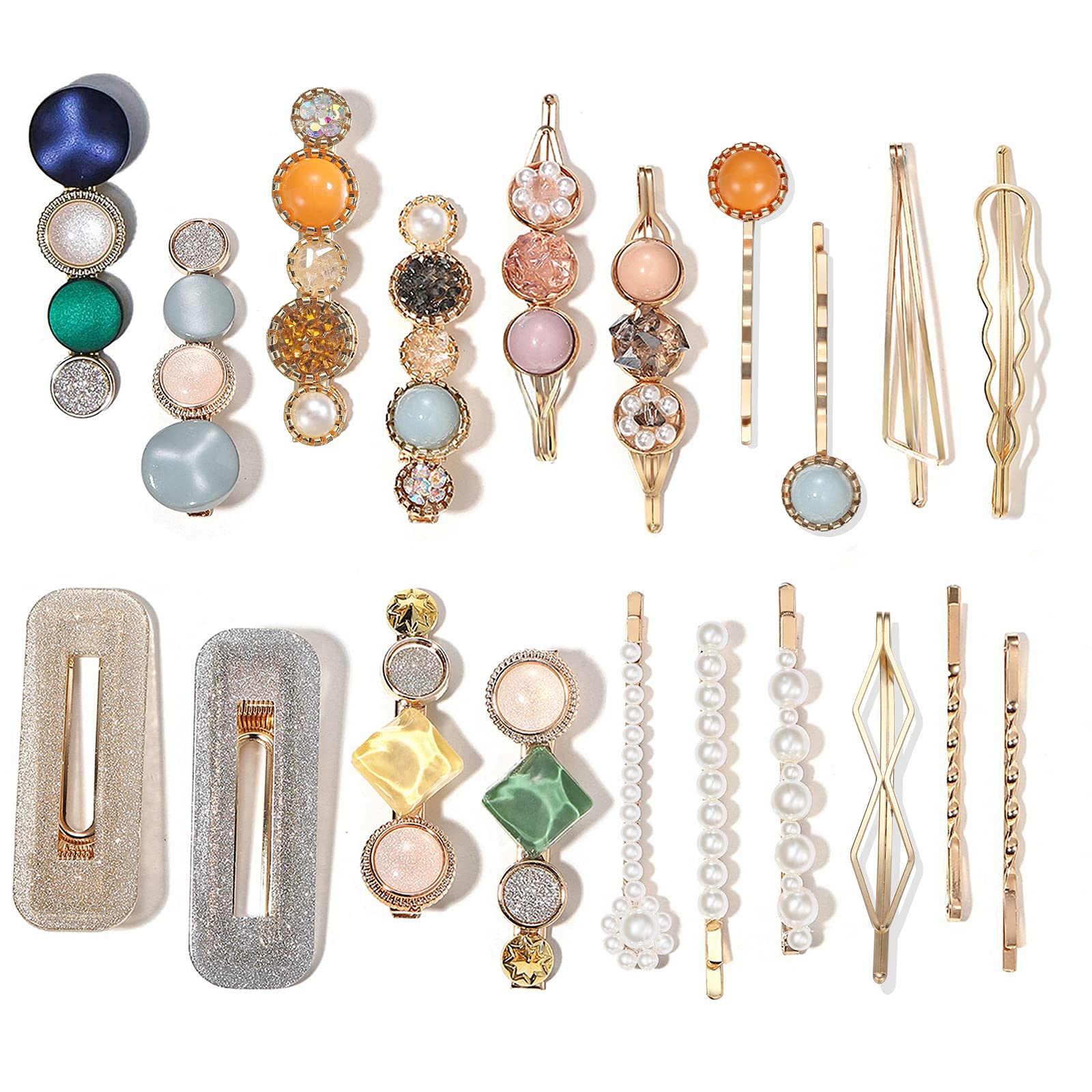 Mehayi 20 PCS Macaron Pearl Acrylic Resin Fashion Hair Clips Set, Cute Hair Barrettes Bobby Pins, Boho Fancy Hairpin Accessories Headwear Styling Tools, Gifts for Women Girls Decorative Wedding