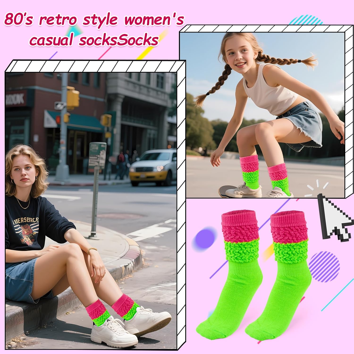 Neon Slouch Socks,80s 90s outfits for women Soft Extra Long Scrunch Knee High Leg Warmers, Perfect for Party