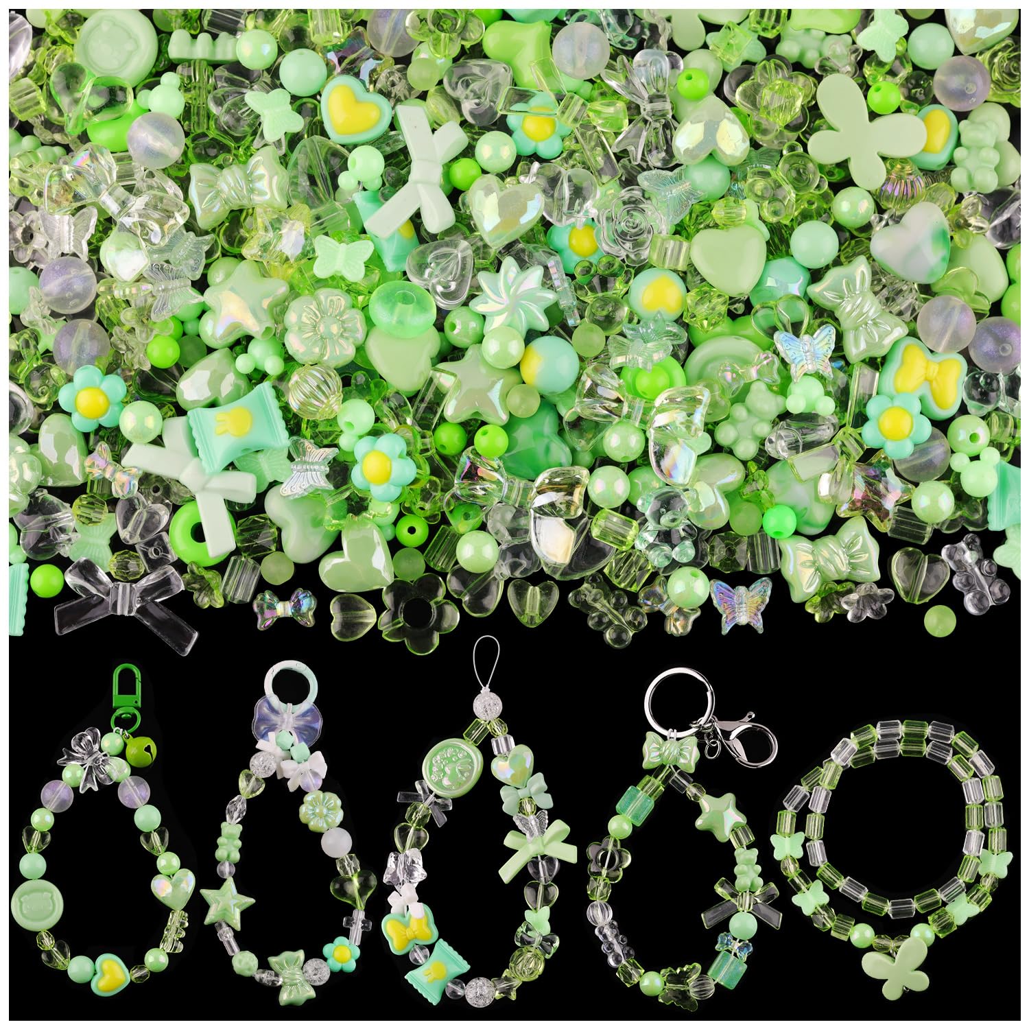Assorted 180-240PCS Acrylic Beads for Bracelet Making, Flower Bow Butterfly Candy GummyBear Aesthetic Bracelet Charms,Cute Beads for Jewelry Making DIY Necklace Keychain Phone Charm