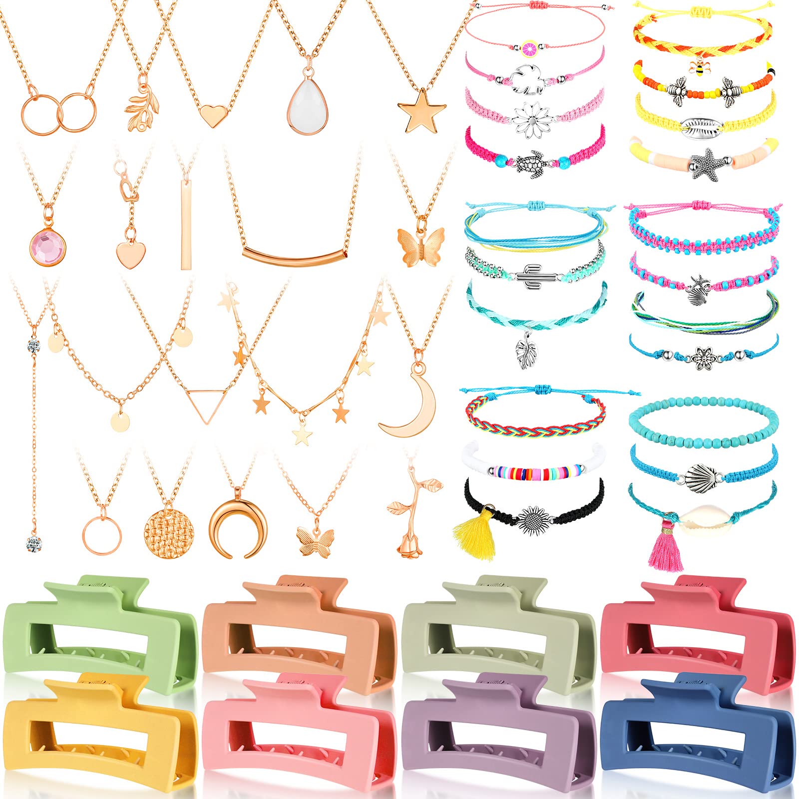 49 Pcs Surfer Wave String Friendship Bracelets Layered Choker Square Hair Clip Accessories for Women