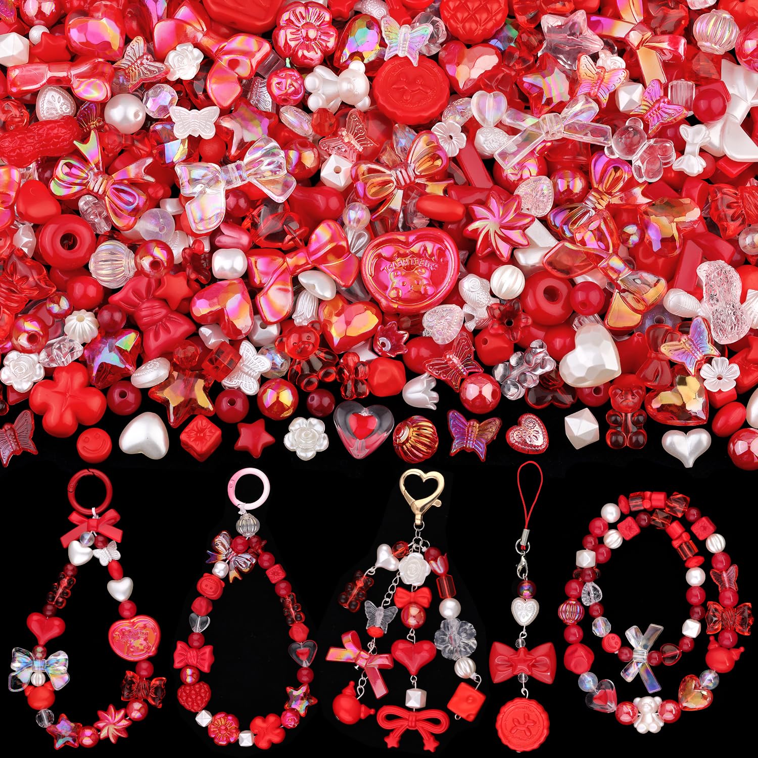 Assorted 180-240PCS Acrylic Beads for Bracelet Making, Flower Bow Butterfly Candy GummyBear Aesthetic Bracelet Charms,Cute Beads for Jewelry Making DIY Necklace Keychain Phone Charm