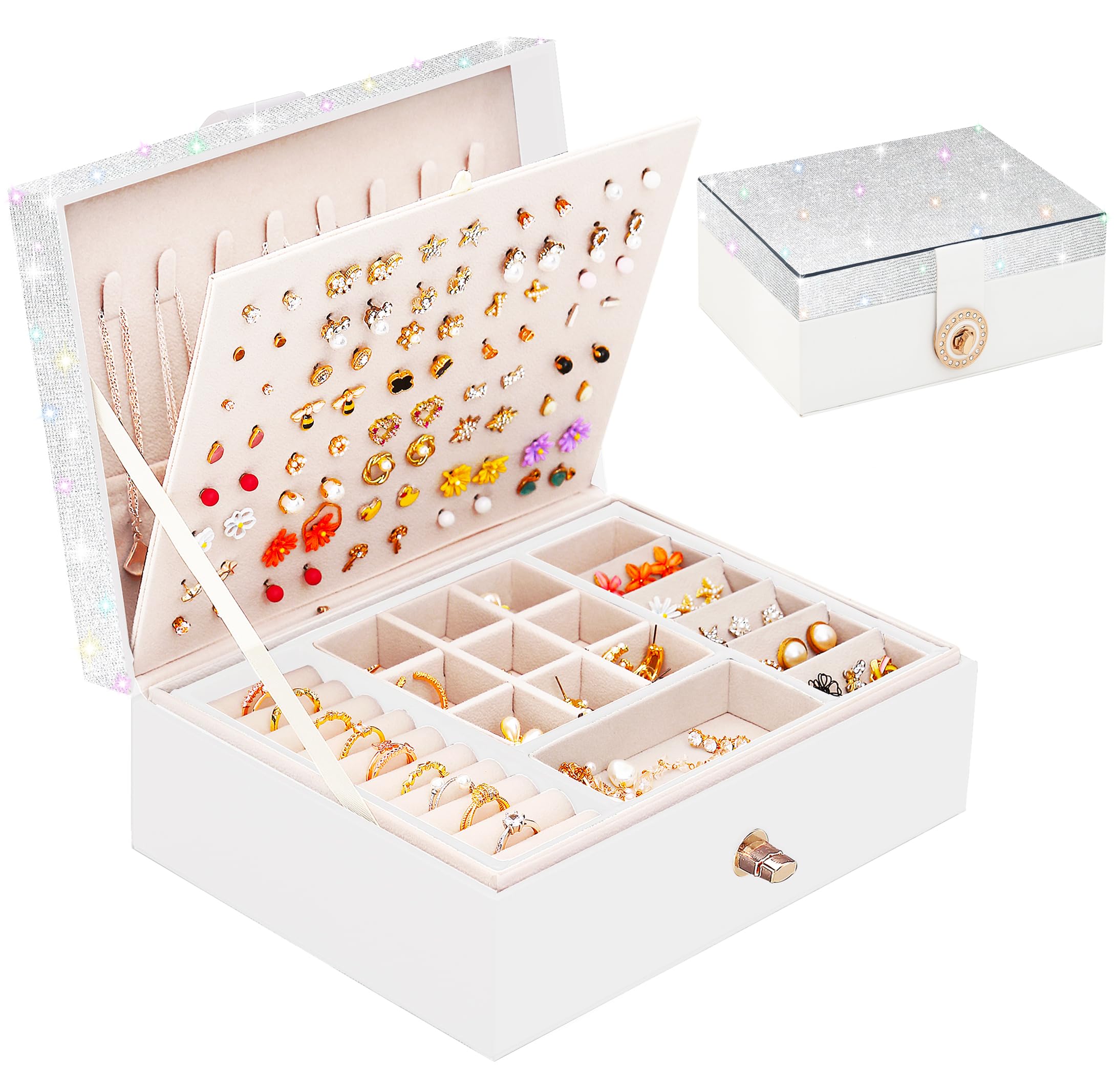 Girls Jewelry Box for Earrings Jewelry Organizer Box Teen Girls Earrings Organizer Jewelry Box Earring Holder Organizer Stud Earring Box for Girls Womens Jewelry Case Organizer Teal