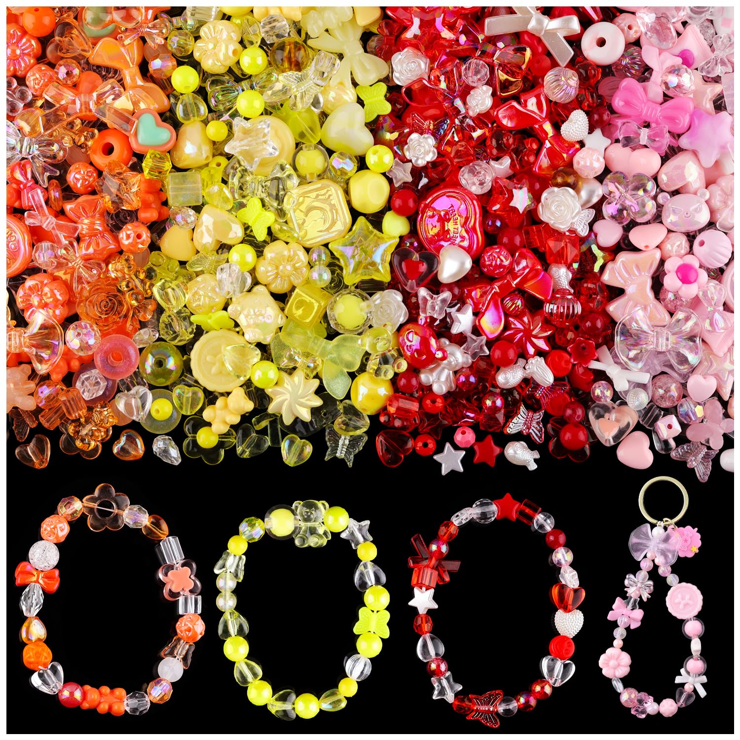 Assorted 180-240PCS Acrylic Beads for Bracelet Making, Flower Bow Butterfly Candy GummyBear Aesthetic Bracelet Charms,Cute Beads for Jewelry Making DIY Necklace Keychain Phone Charm