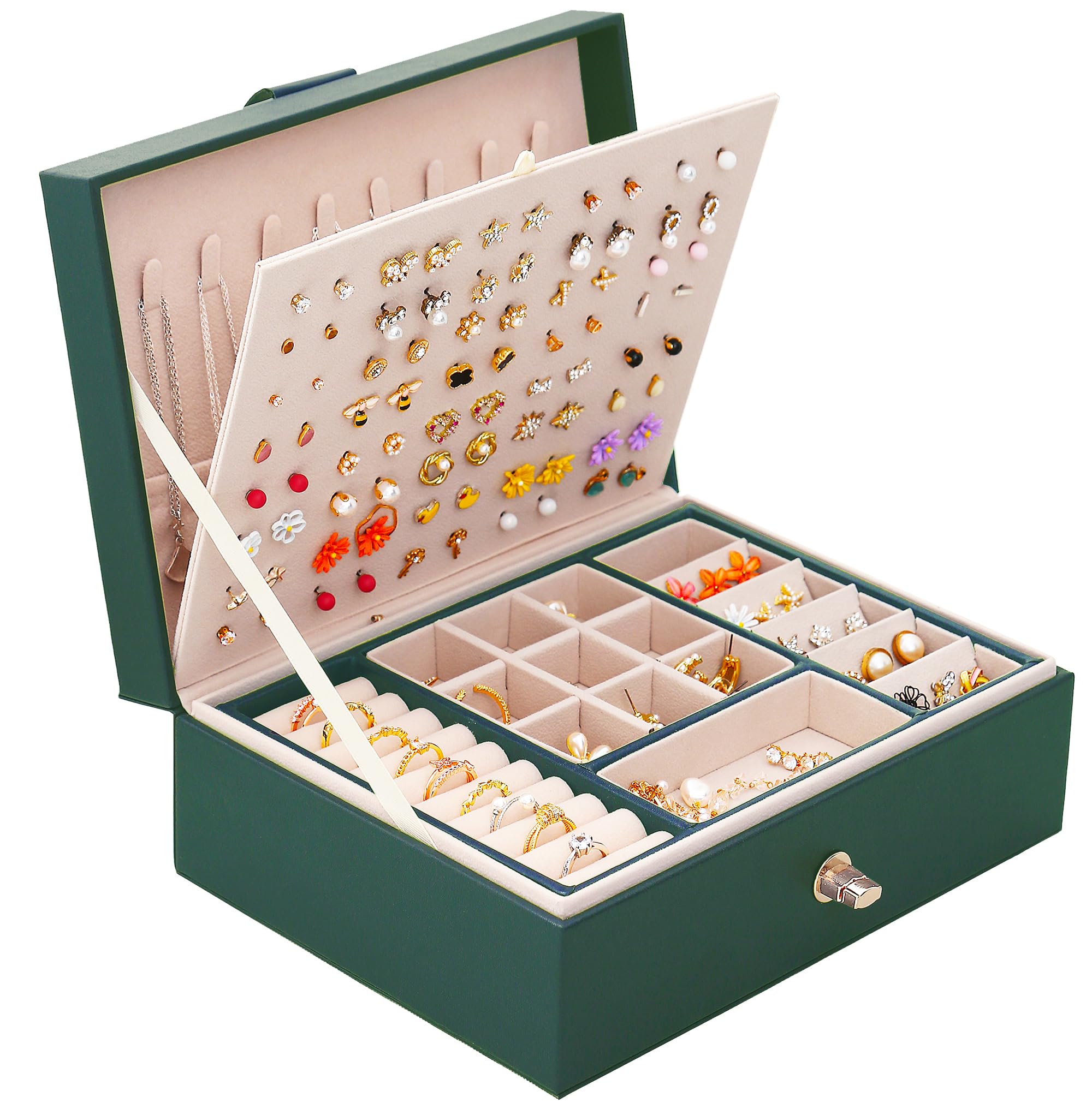 Girls Jewelry Box for Earrings Jewelry Organizer Box Teen Girls Earrings Organizer Jewelry Box Earring Holder Organizer Stud Earring Box for Girls Womens Jewelry Case Organizer Teal