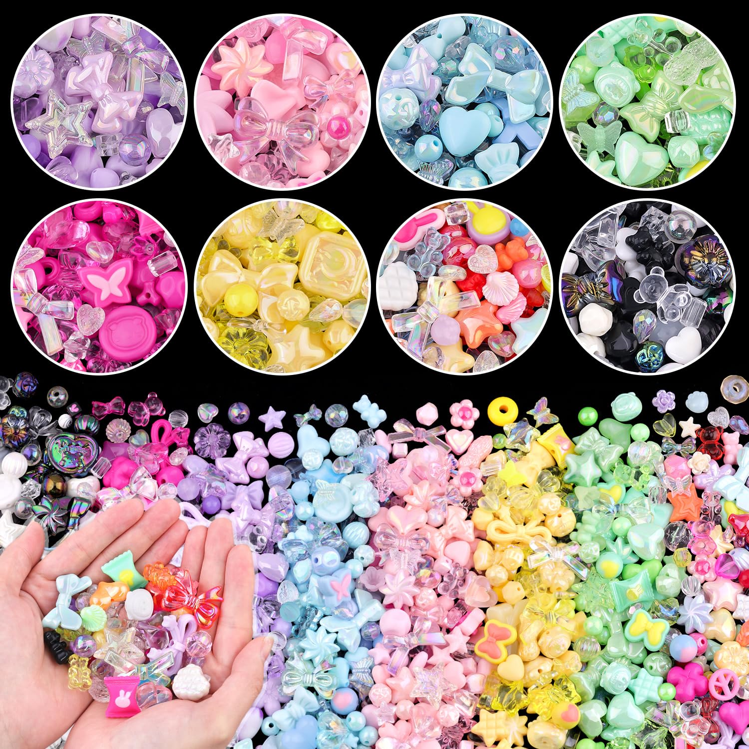 Assorted 180-240PCS Acrylic Beads for Bracelet Making, Flower Bow Butterfly Candy GummyBear Aesthetic Bracelet Charms,Cute Beads for Jewelry Making DIY Necklace Keychain Phone Charm